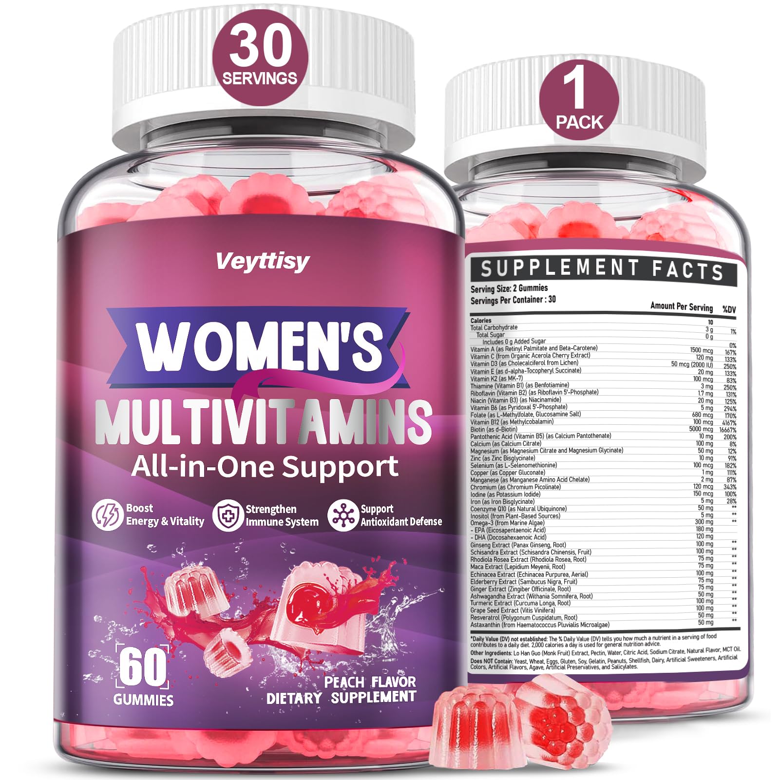 Veyttisy methylated multivitamin gummies for women bottle front supports daily vitality.