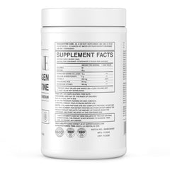 Vezzyl Collatine ingredients label featuring collagen, creatine, vitamin C, hyaluronic acid, and magnesium.