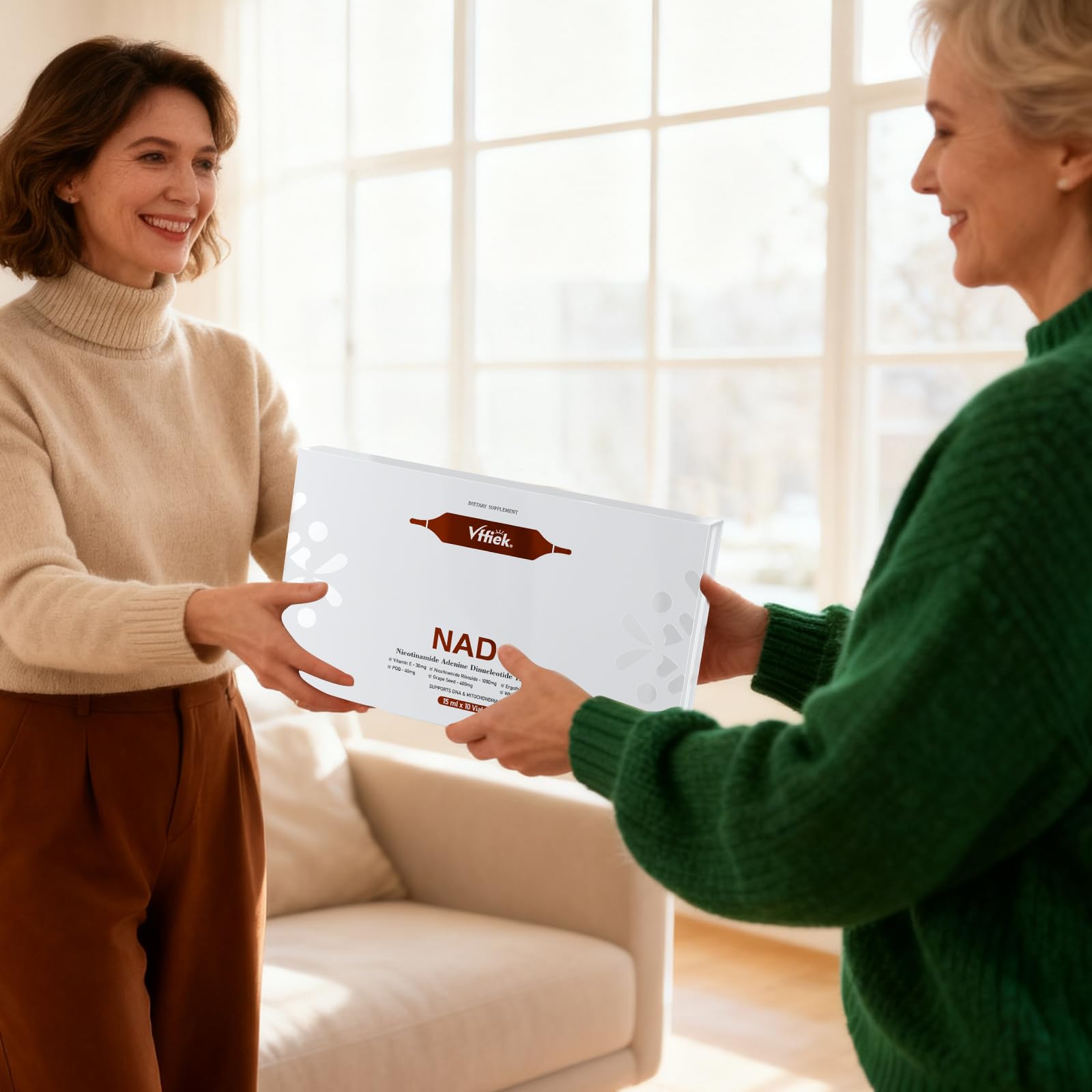 Vffiek NAD usage tray demonstrates convenient 10-dose daily ritual.