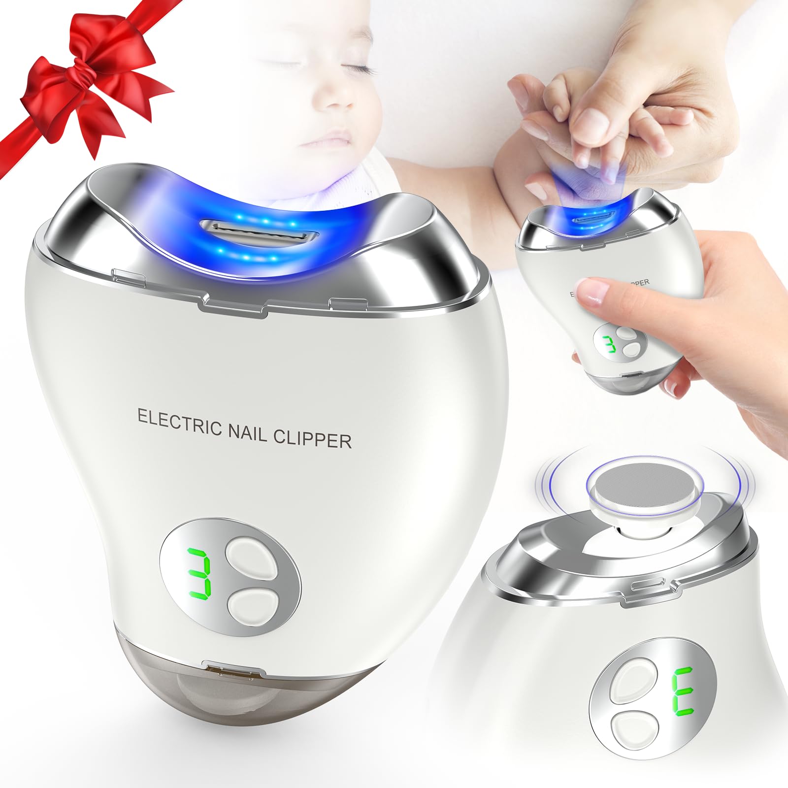VGVR Electric Nail Clipper front view, compact cordless design for easy travel