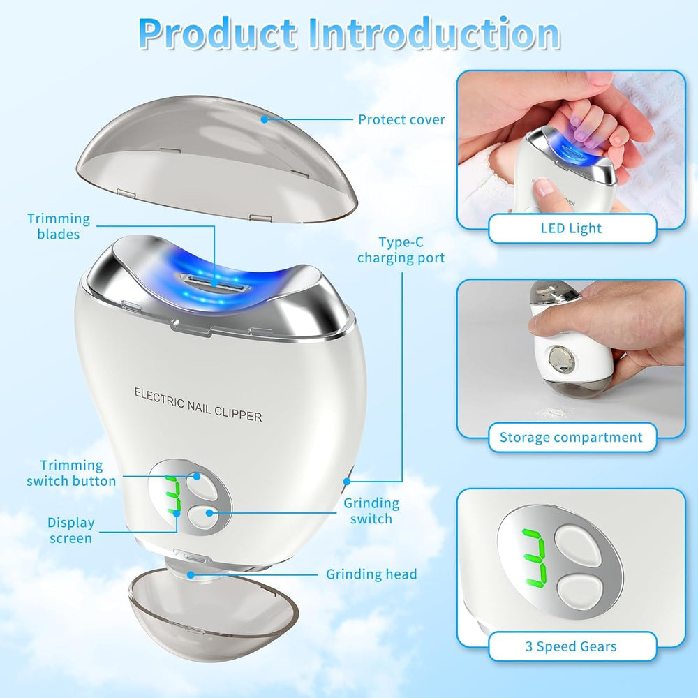 VGVR Electric Nail Clipper in use with LED light for precise nighttime trimming