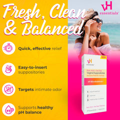 vH essentials natural ingredients label featuring boric acid and tea tree oil