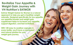 VH Nutrition Eatmor capsules in hand ready for daily use.
