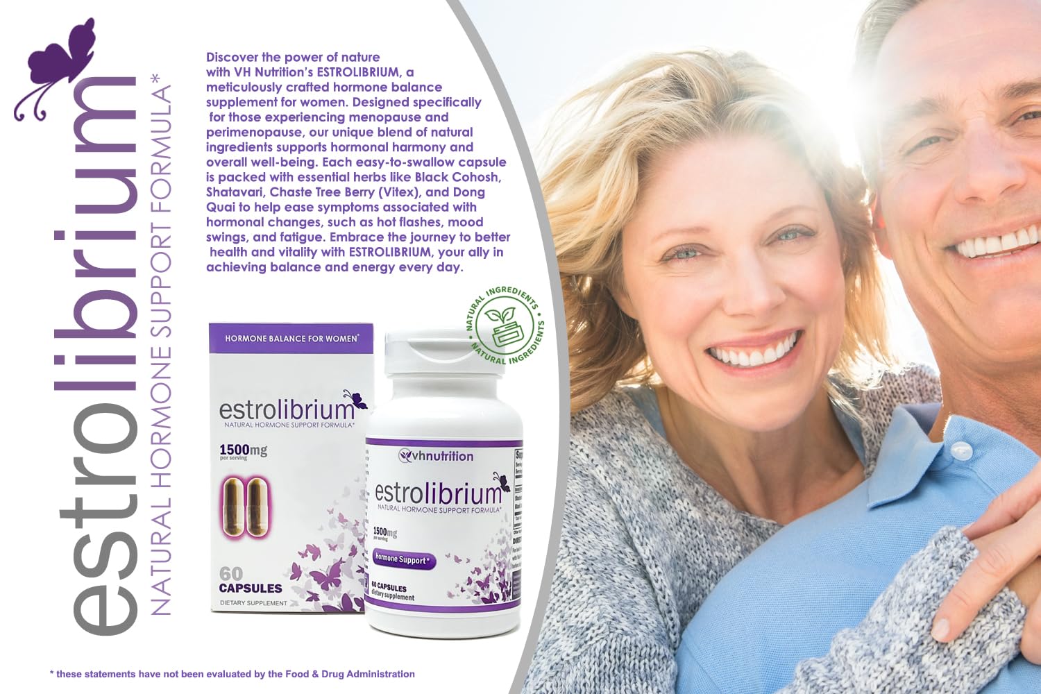 VH Nutrition Estrolibrium capsules close-up highlighting easy-to-swallow form.
