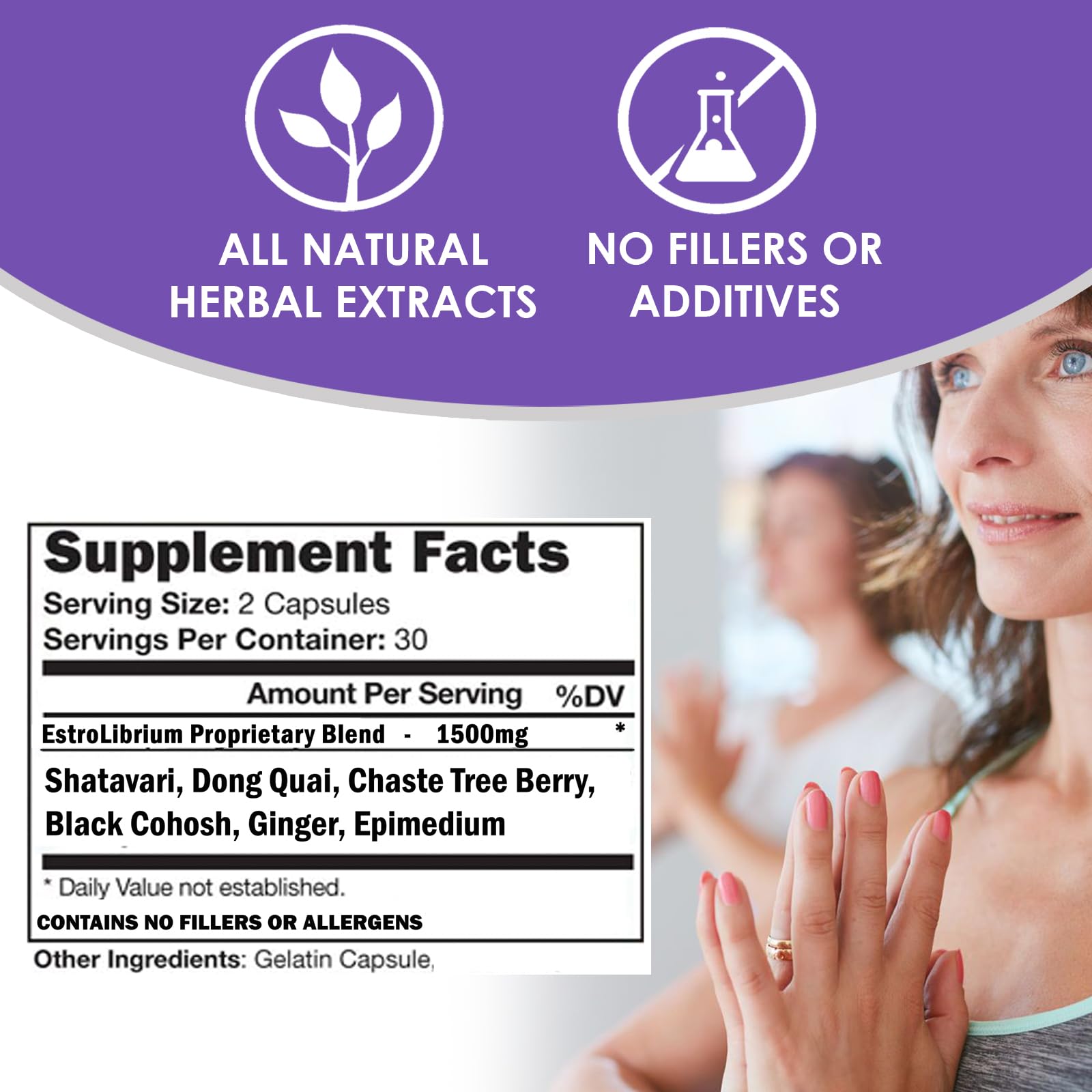 VH Nutrition Estrolibrium label detail with Black Cohosh and Shatavari ingredients.