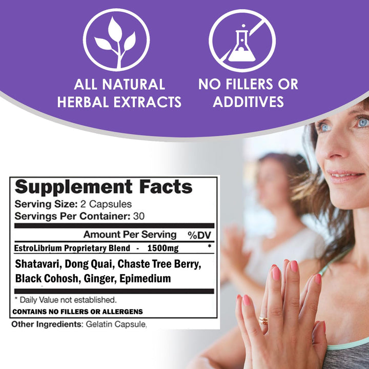 VH Nutrition Estrolibrium label detail with Black Cohosh and Shatavari ingredients.