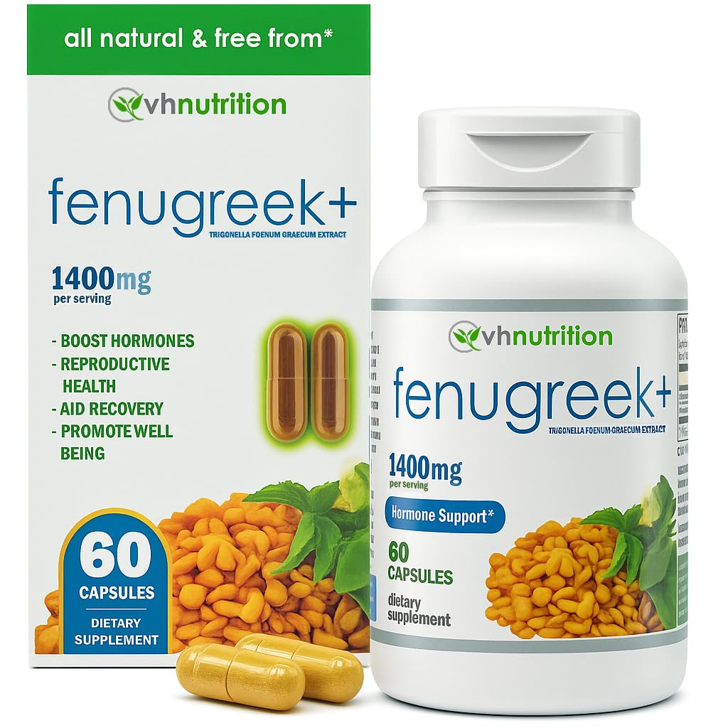 VH Nutrition Fenugreek+ bottle front communicates 1400mg strength for daily balance.