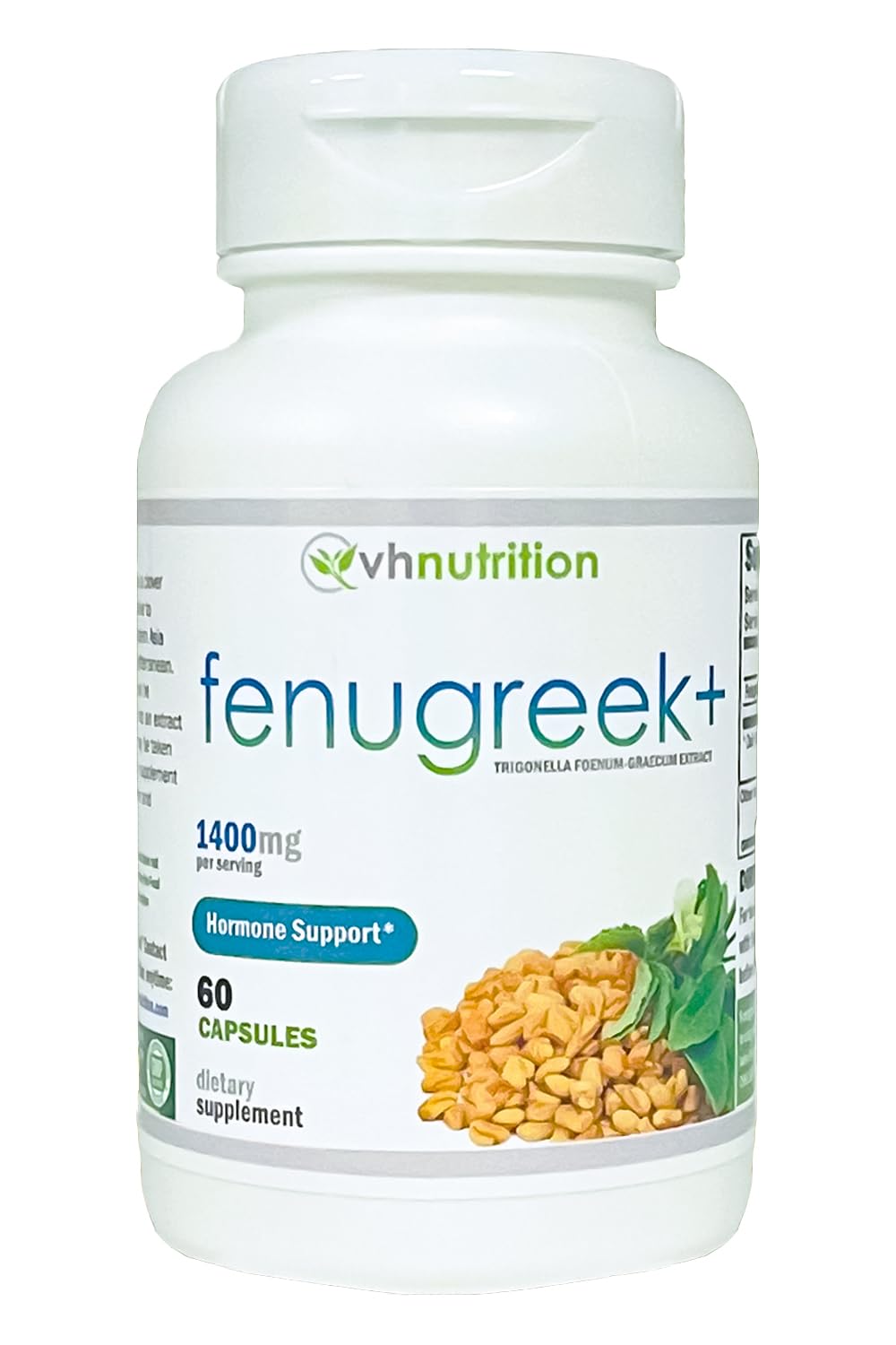 VH Nutrition Fenugreek+ bottle pour demonstrates convenient daily supplementation routine.