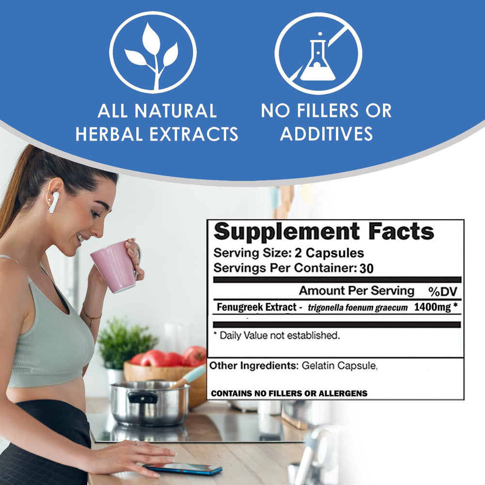 VH Nutrition Fenugreek+ gluten-free seal reflects allergen-friendly herbal support.