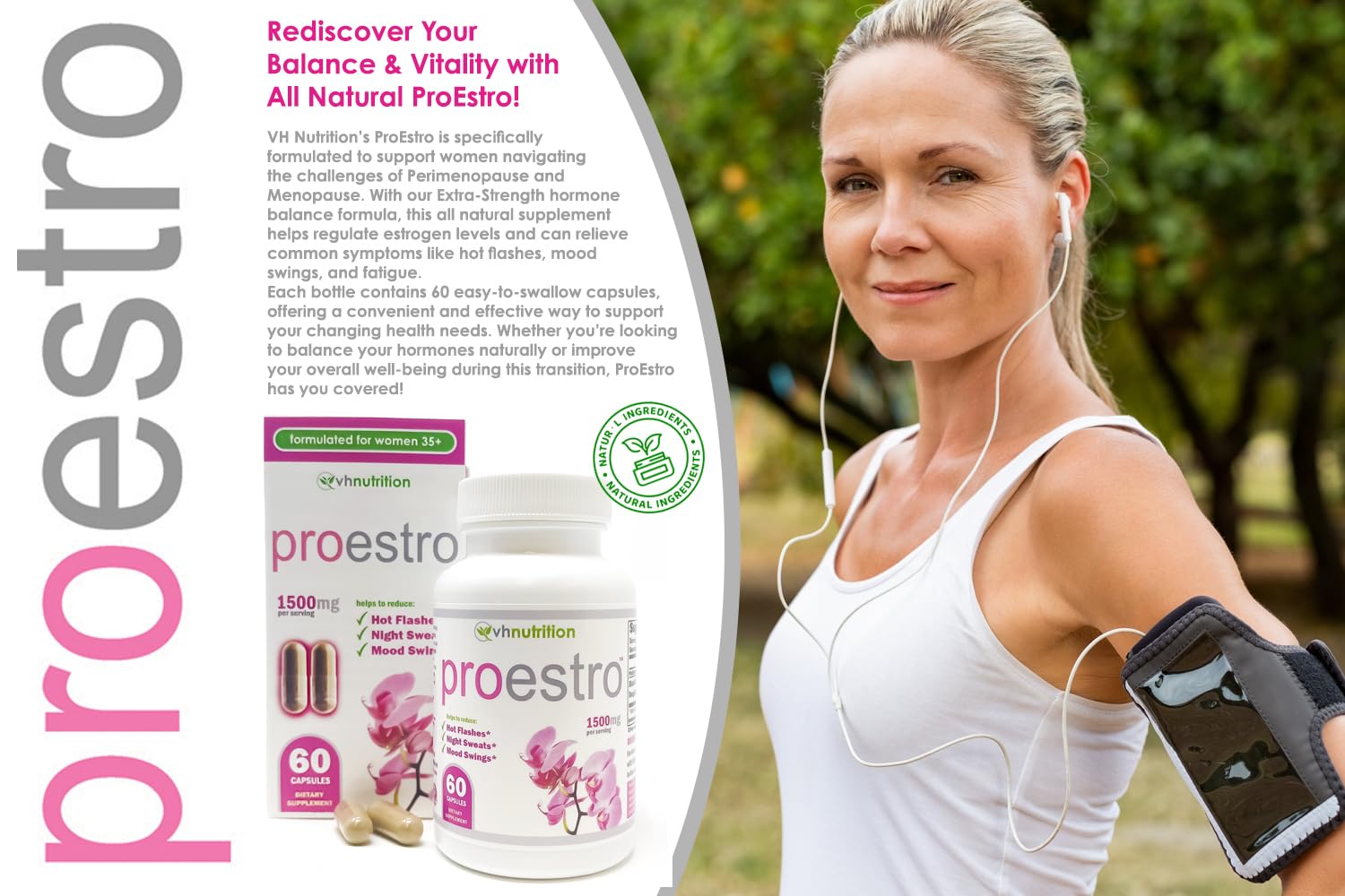 VH Nutrition PROESTRO capsules closeup for easy daily use.