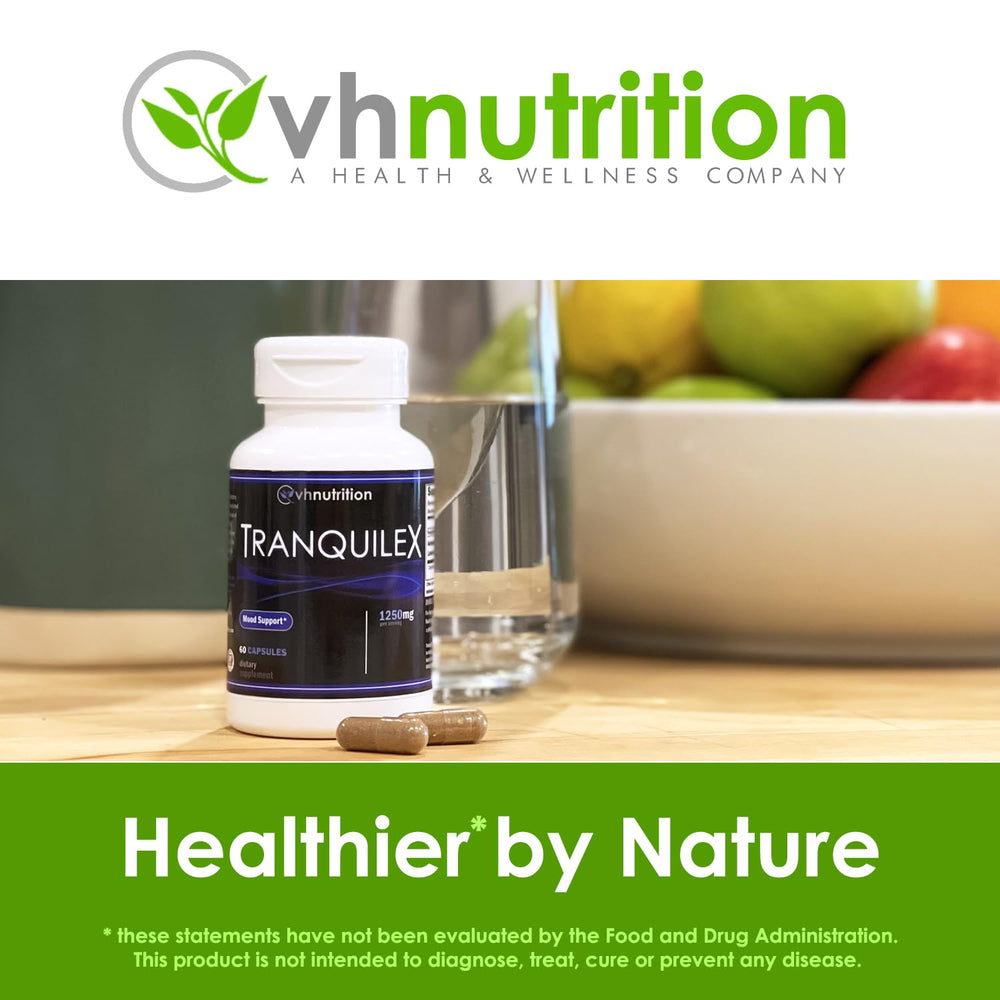 Evening desk setup featuring VH Nutrition Tranquilex for unwinding