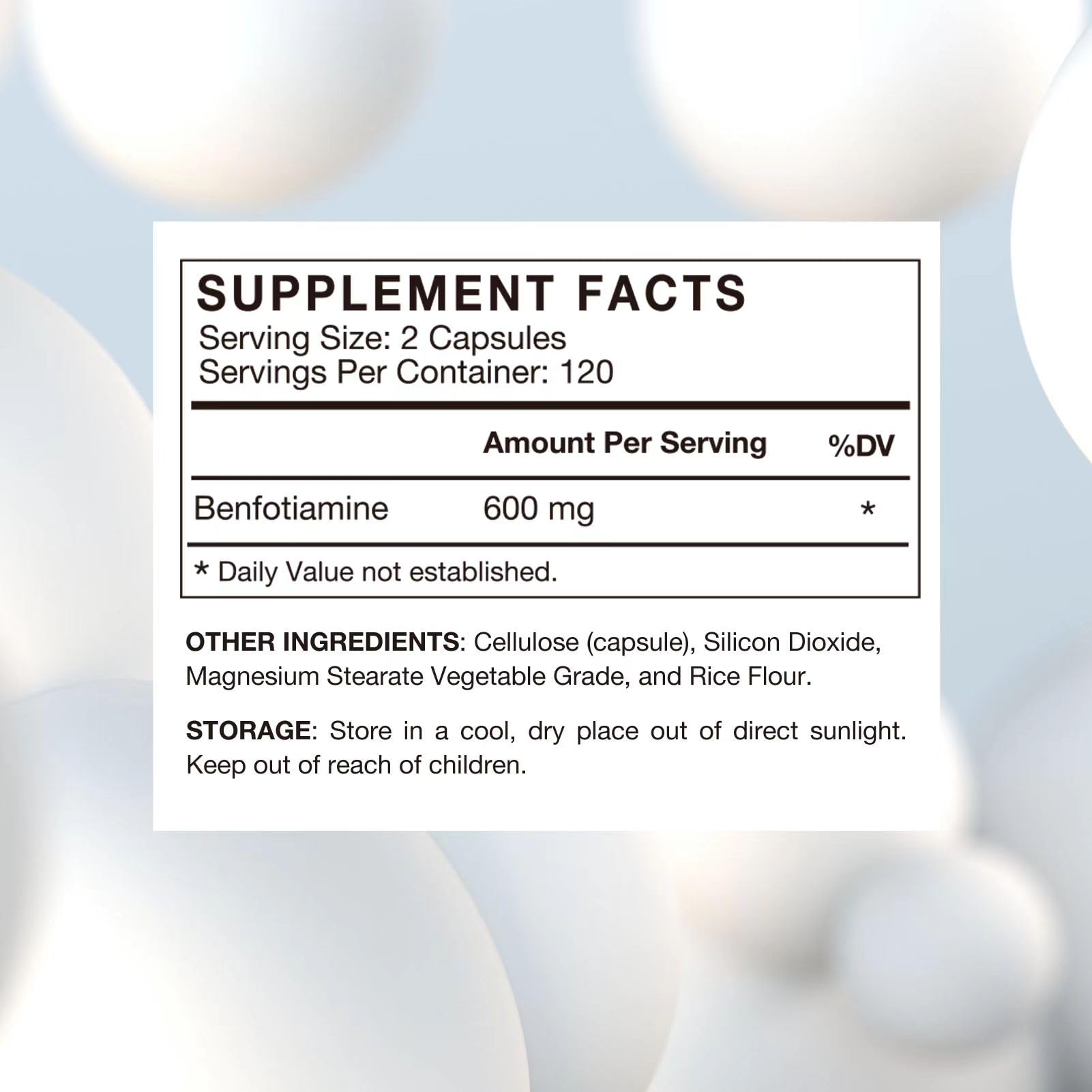 VHC Benfotiamine 600mg capsules closeup shows vegetarian capsules.