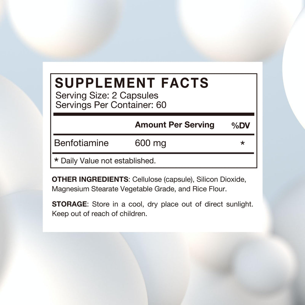 VHC Benfotiamine 600mg label detail highlighting non-GMO claim.
