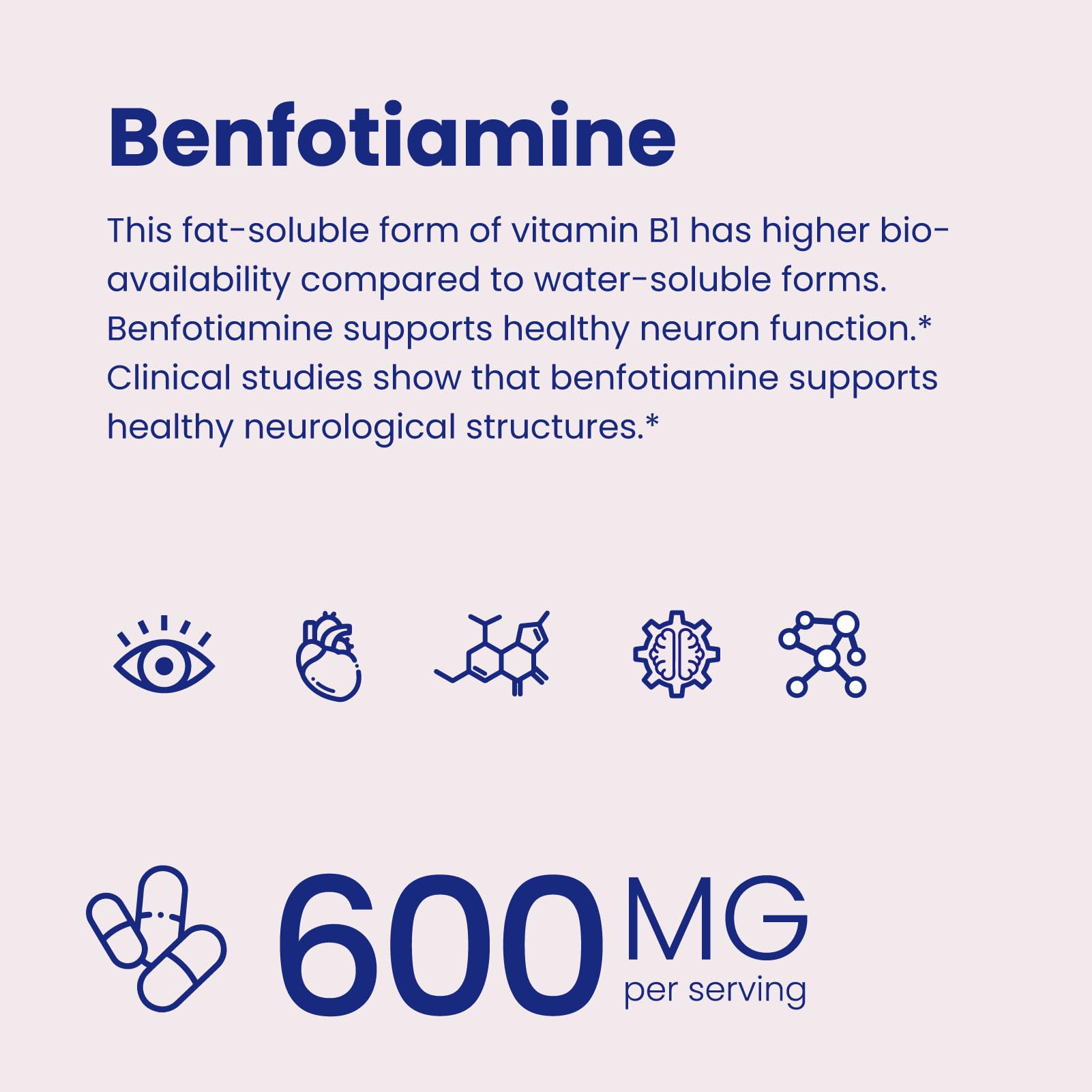 VHC Benfotiamine 600mg made in USA label emphasizes trusted sourcing.