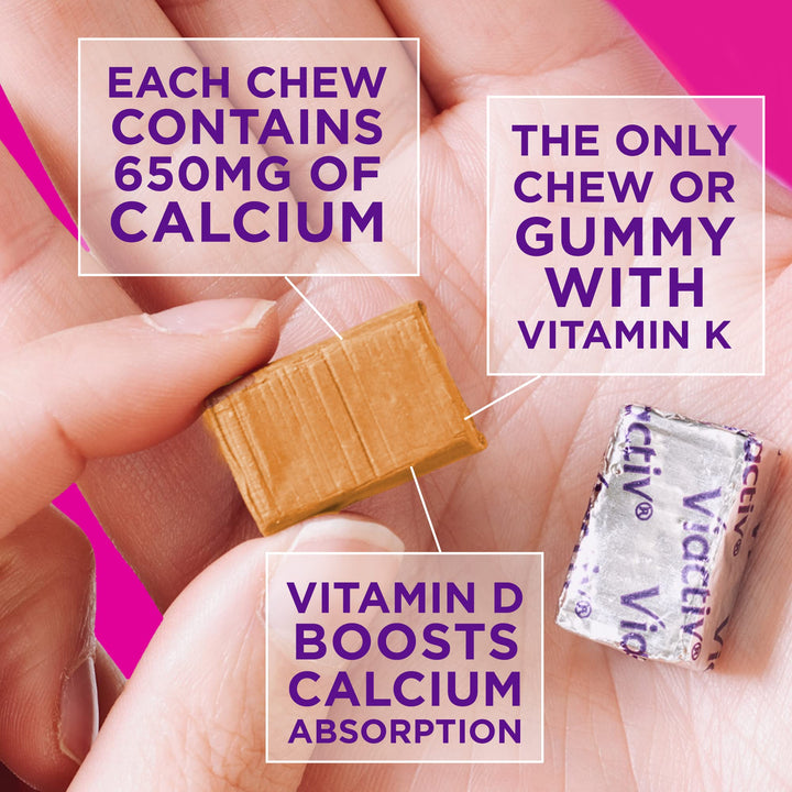 Viactiv packaging showing dosage with vitamin D3 and vitamin K per chew