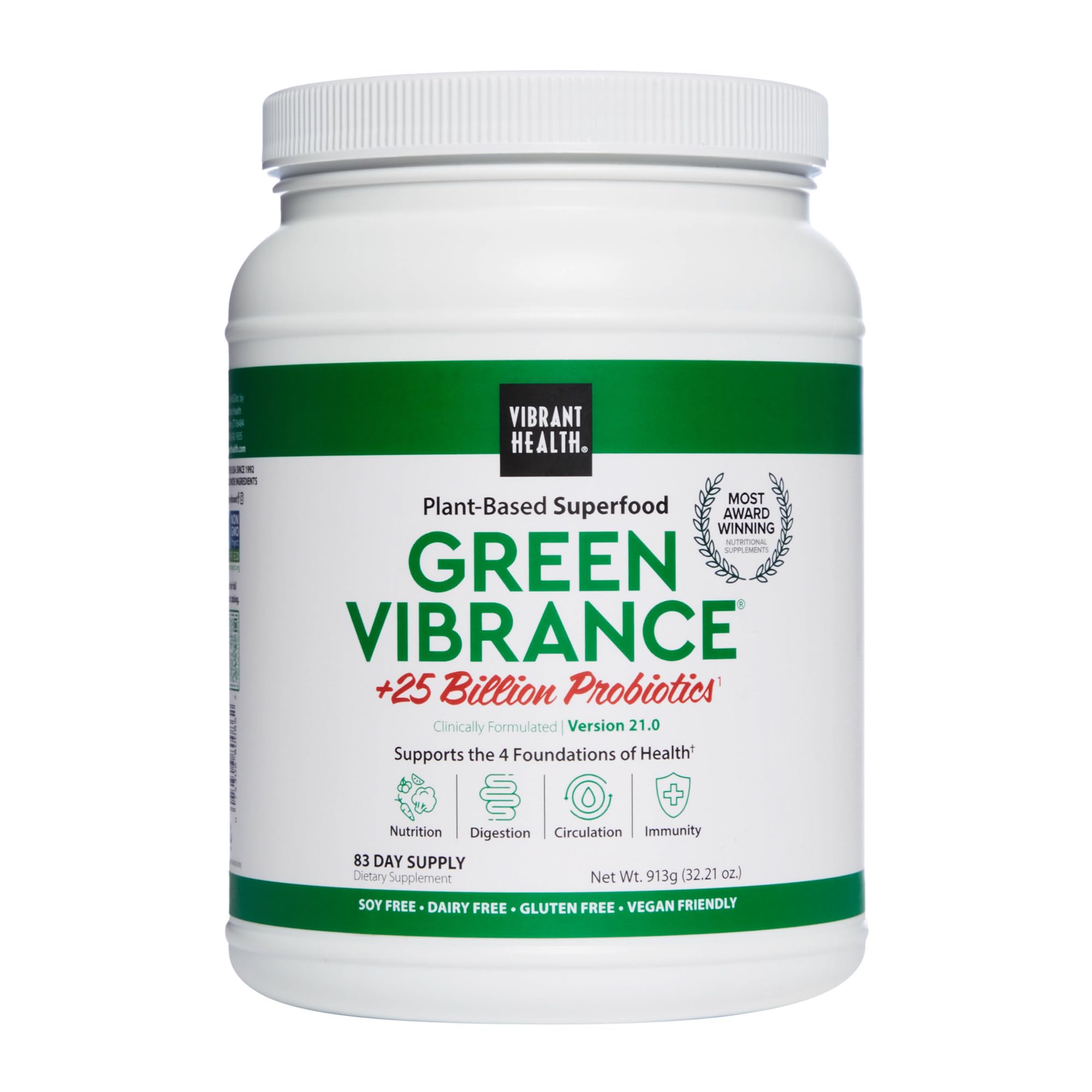Vibrant Health Green Vibrance bottle with branding for daily energy support