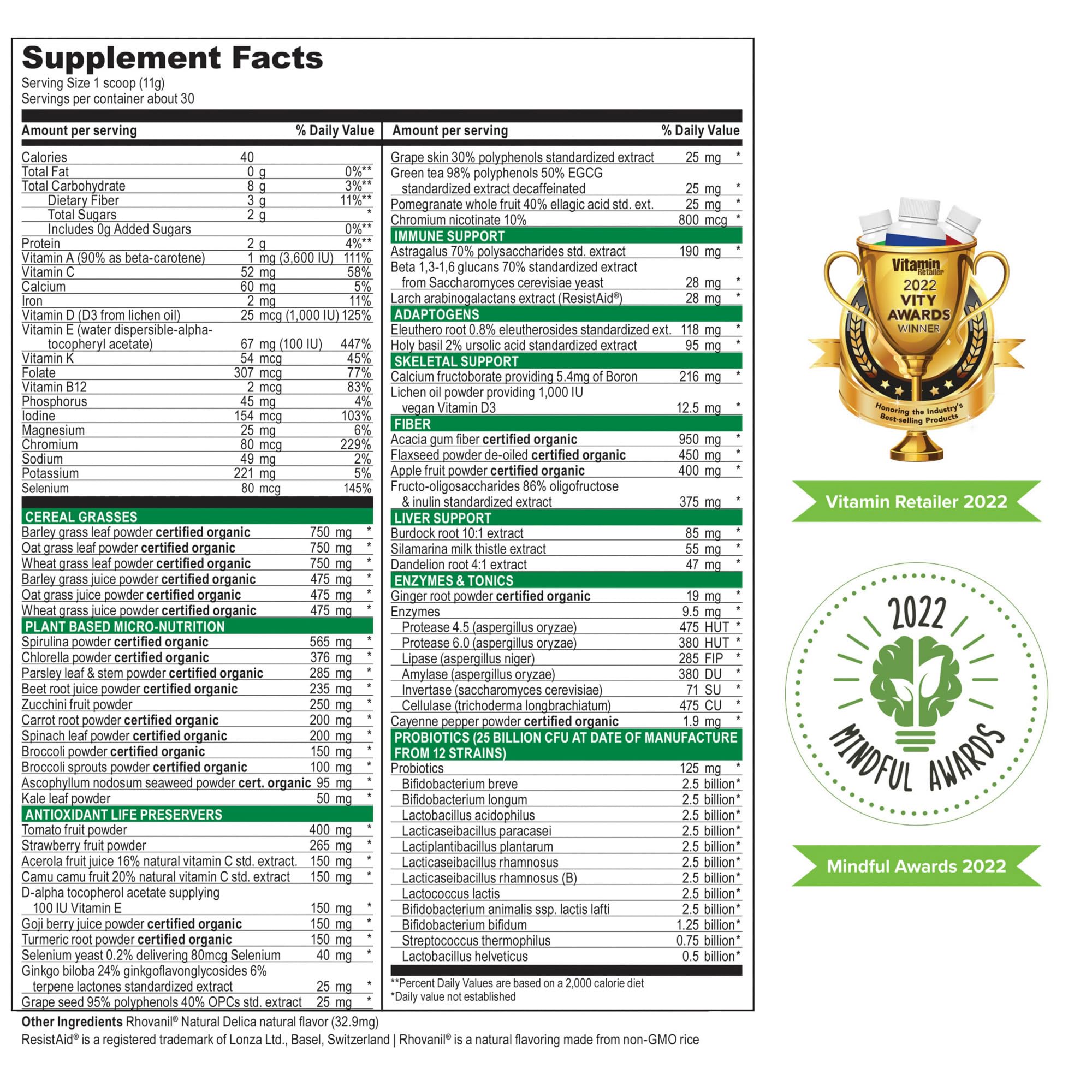 Powder and ingredients close-up highlighting real-food formulation.