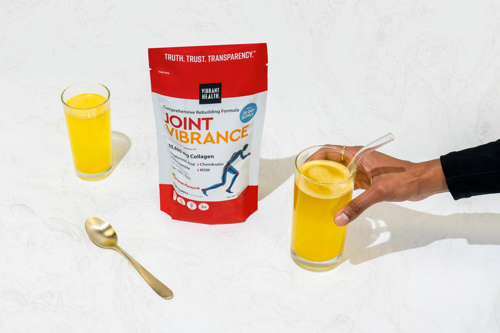 Vibrant Health Joint Vibrance bottle close-up communicates quality