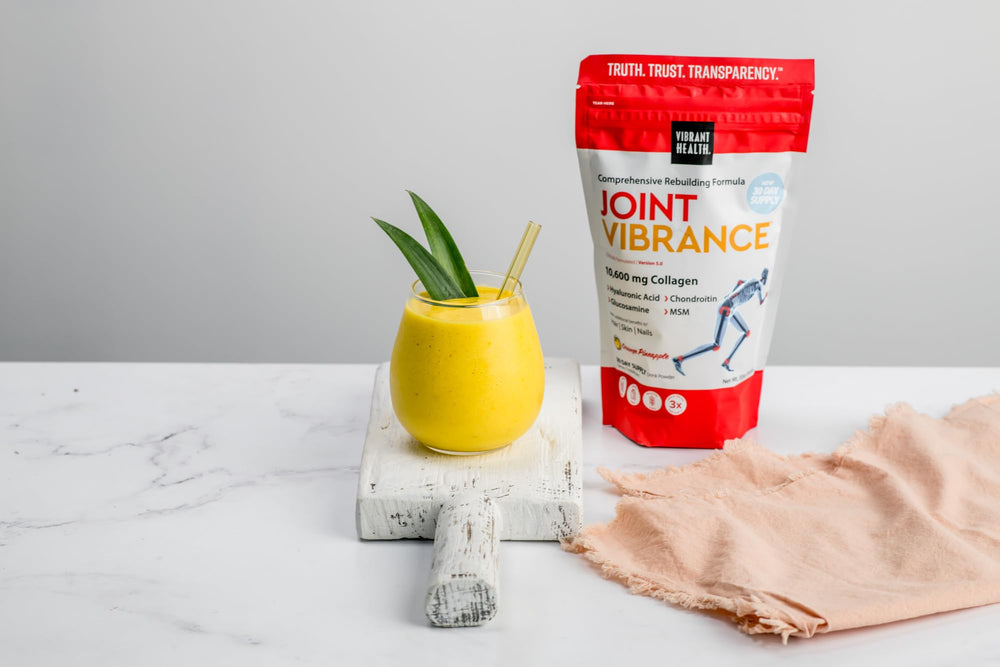 Vibrant Health Joint Vibrance usage card outlines timing and serving