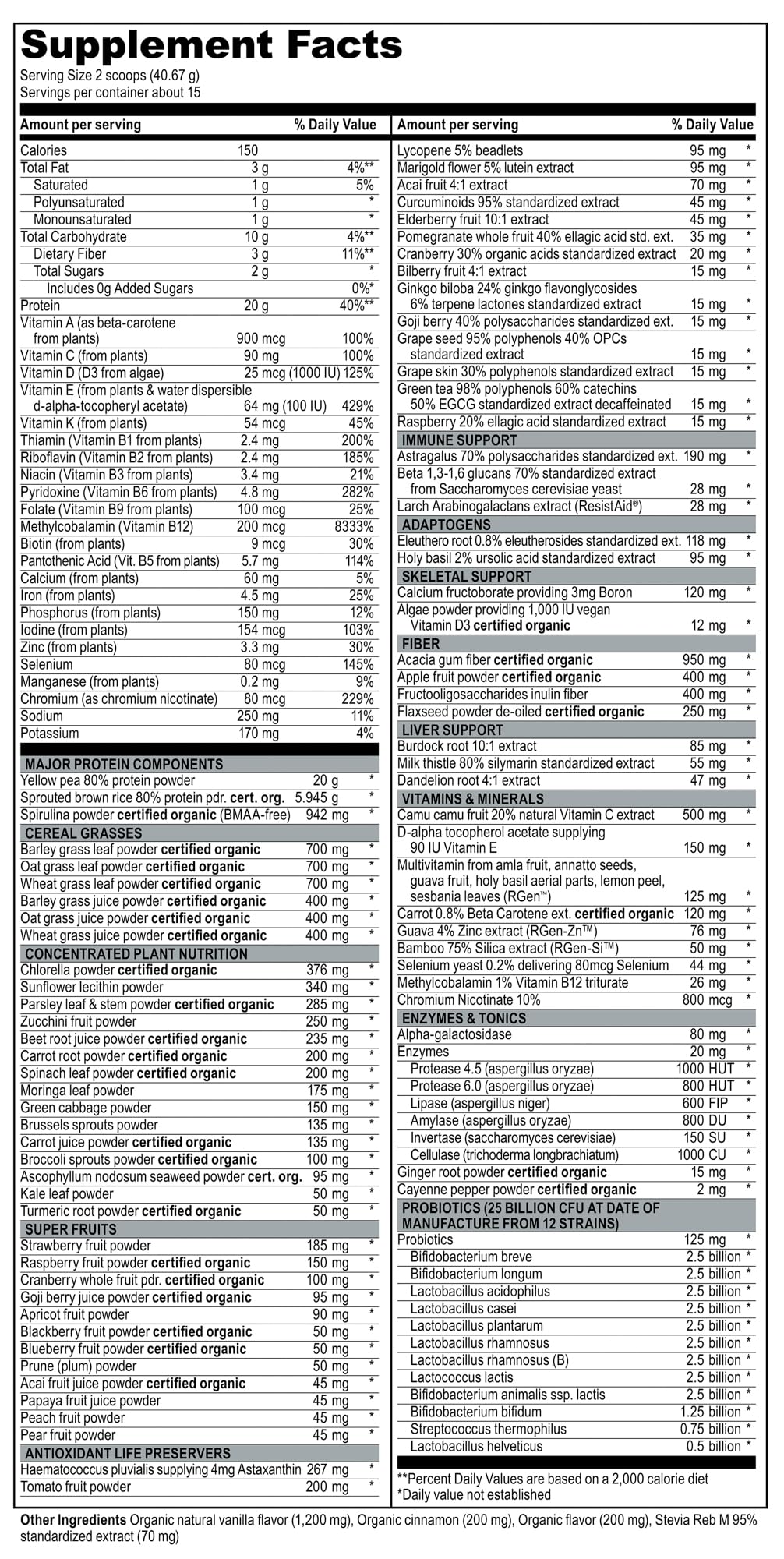 Vibrant Health Maximum Vibrance tub label highlights vegan protein and 120+ ingredients
