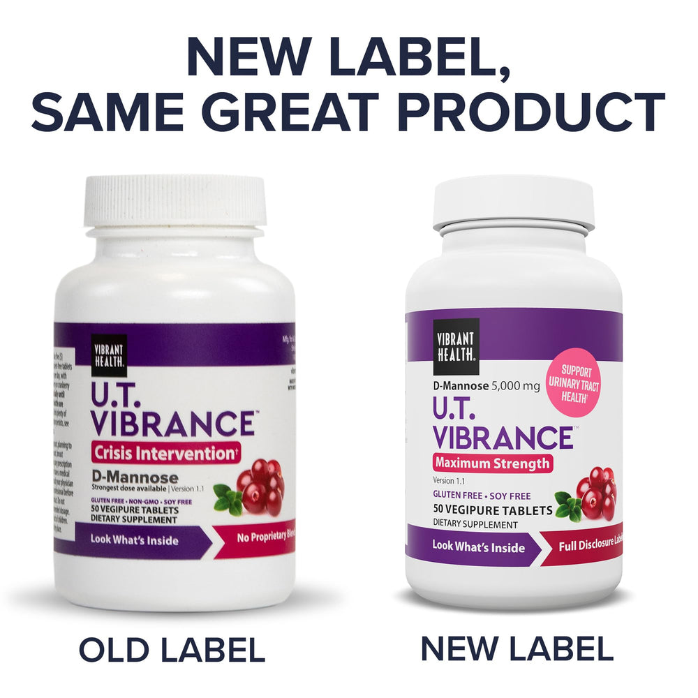 Vibrant Health U.T. Vibrance powder highlighting easy mixing for on-demand urinary comfort.