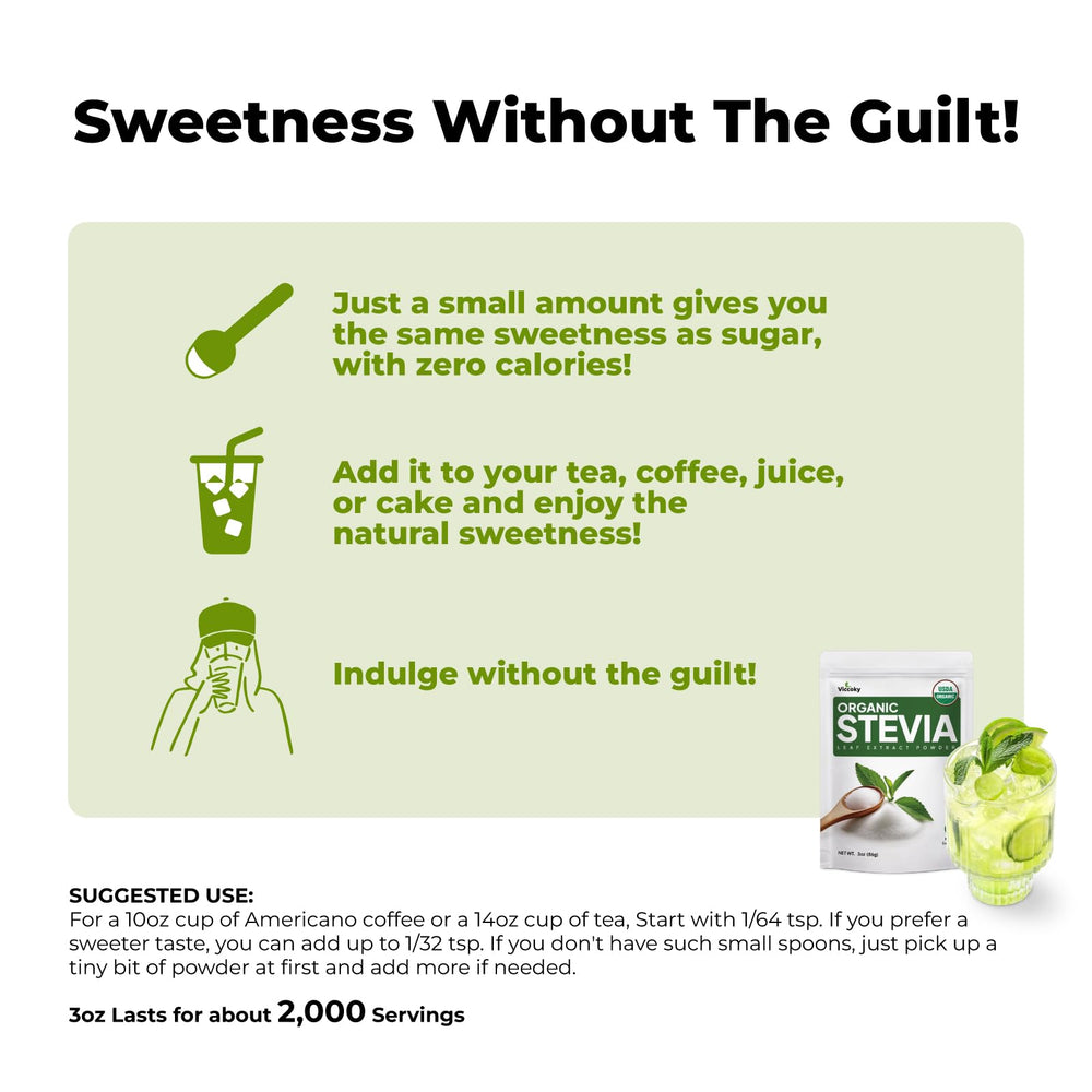 Viccoky Stevia Powder dissolving into tea for smooth sweetness