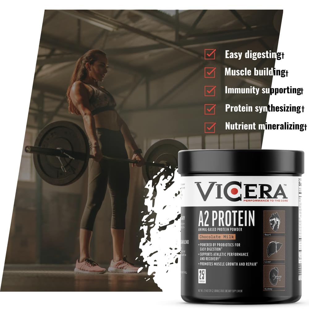 Vicera A2 Organic A2/A2 dairy label highlights gluten-free and non-GMO features.