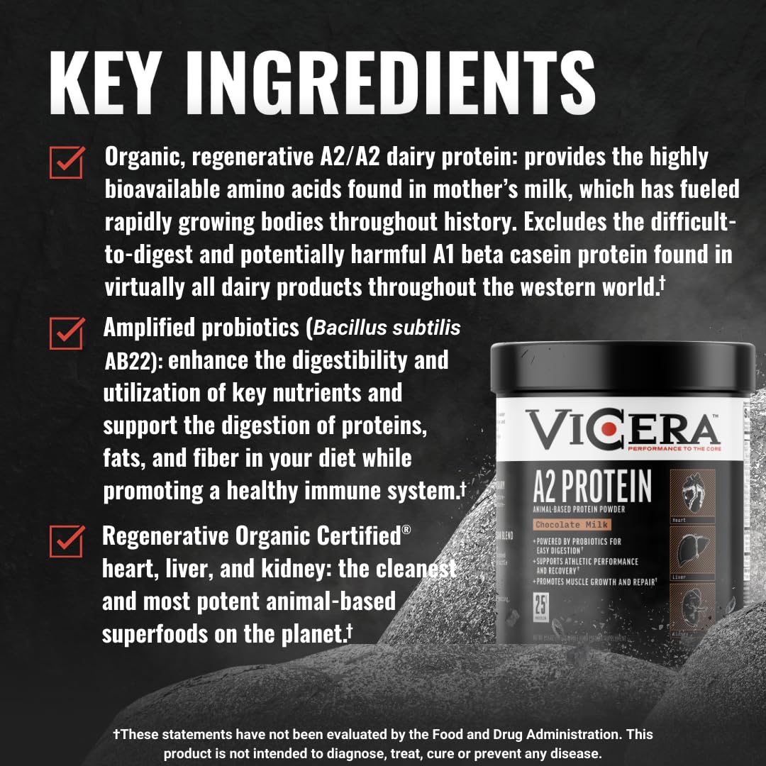 Vicera A2 probiotic Bacillus subtilis AB22 on the packaging emphasizes gut-friendly nutrition.