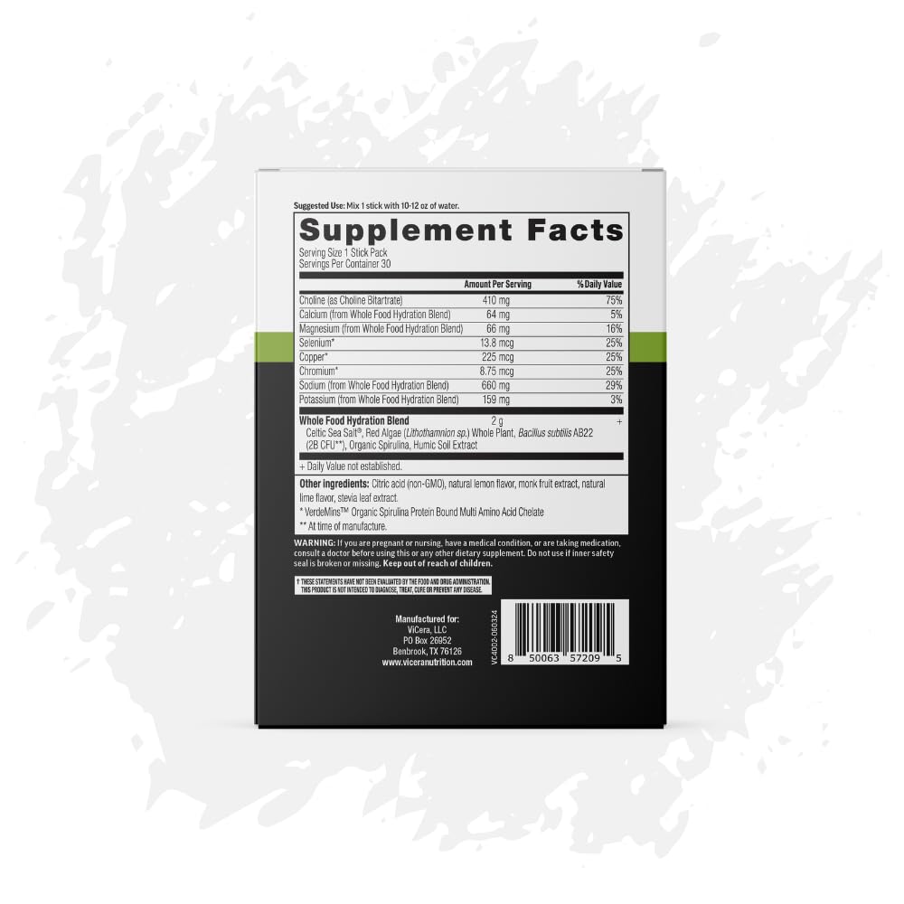 VICERA Lime electrolyte label close-up showing gluten-free and non-GMO claims.