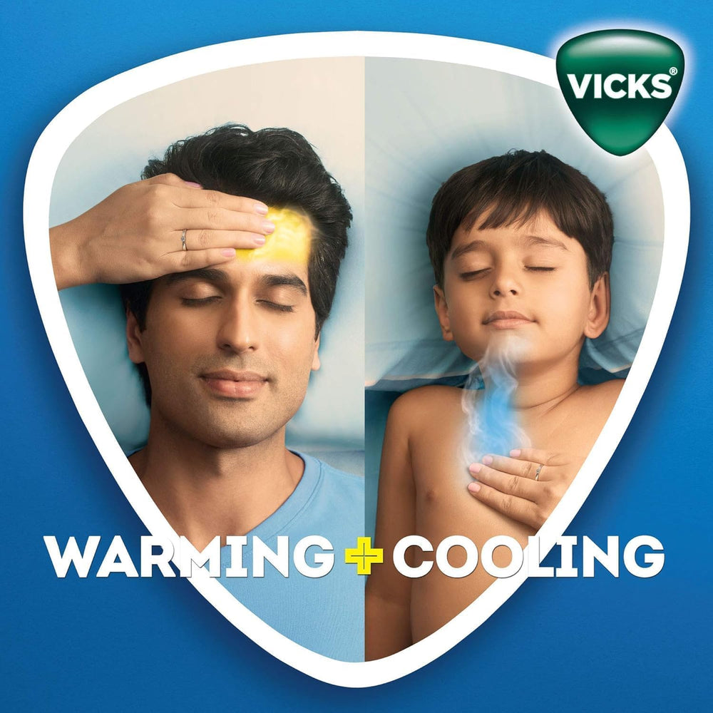 Aromas of eucalyptus and menthol in Vicks VapoRub waft for sensory comfort.