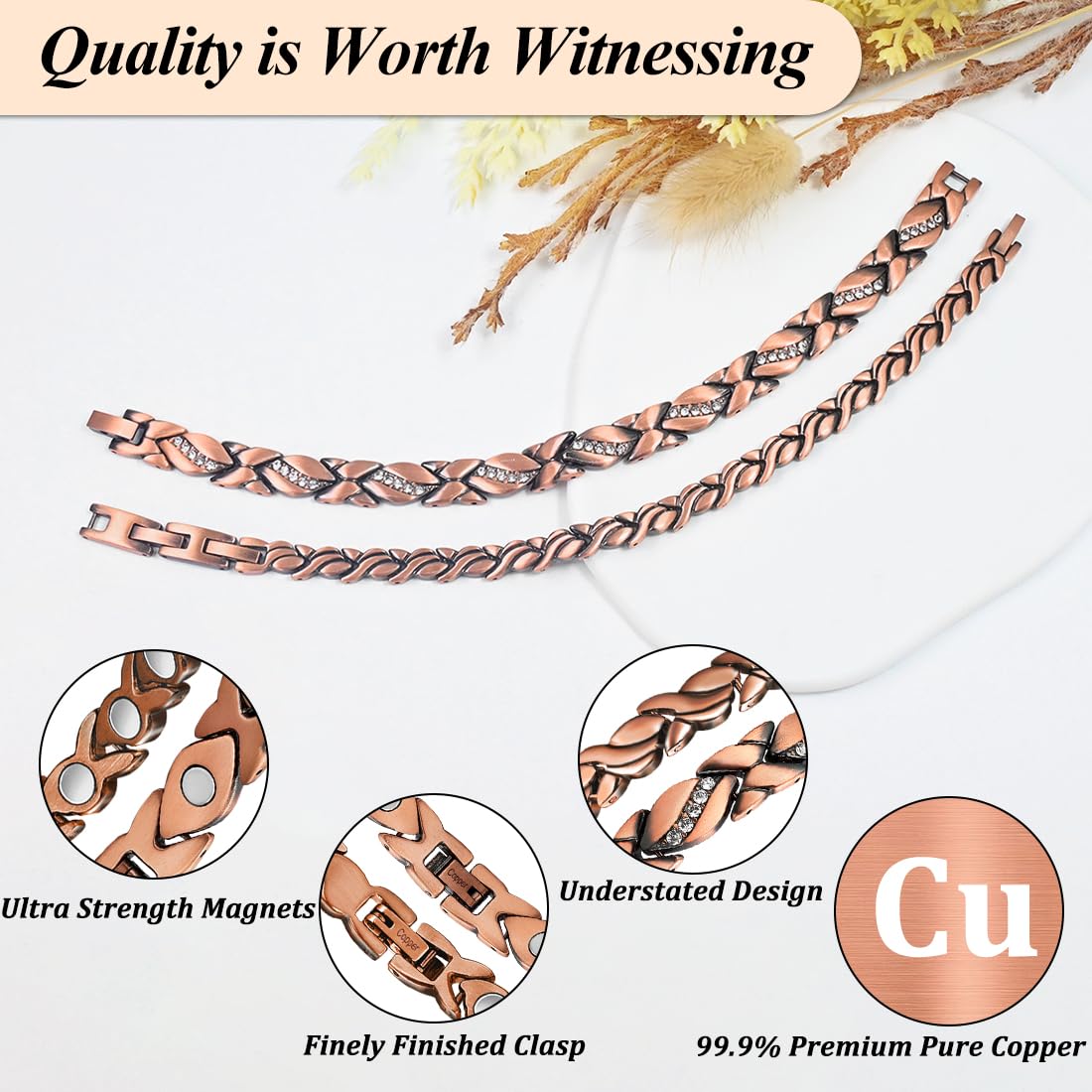 99.9% solid copper construction for durability and lasting shine.