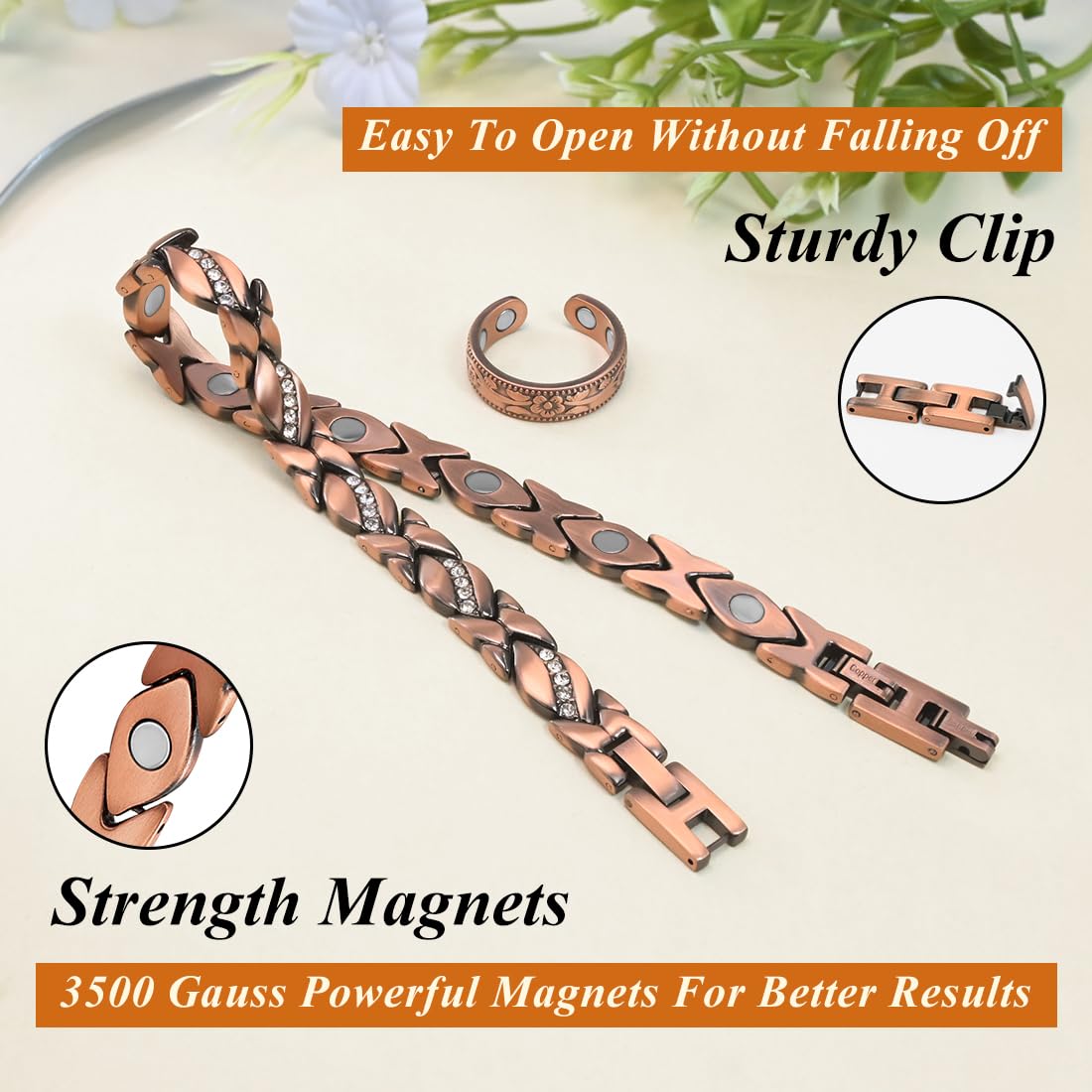 Vicmag adjustable closure copper anklet for a comfortable, customizable fit.
