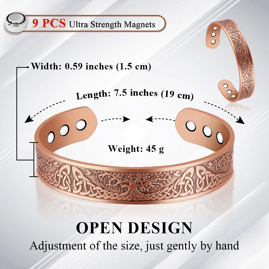 Adjustable open-end design for a snug, comfortable fit.