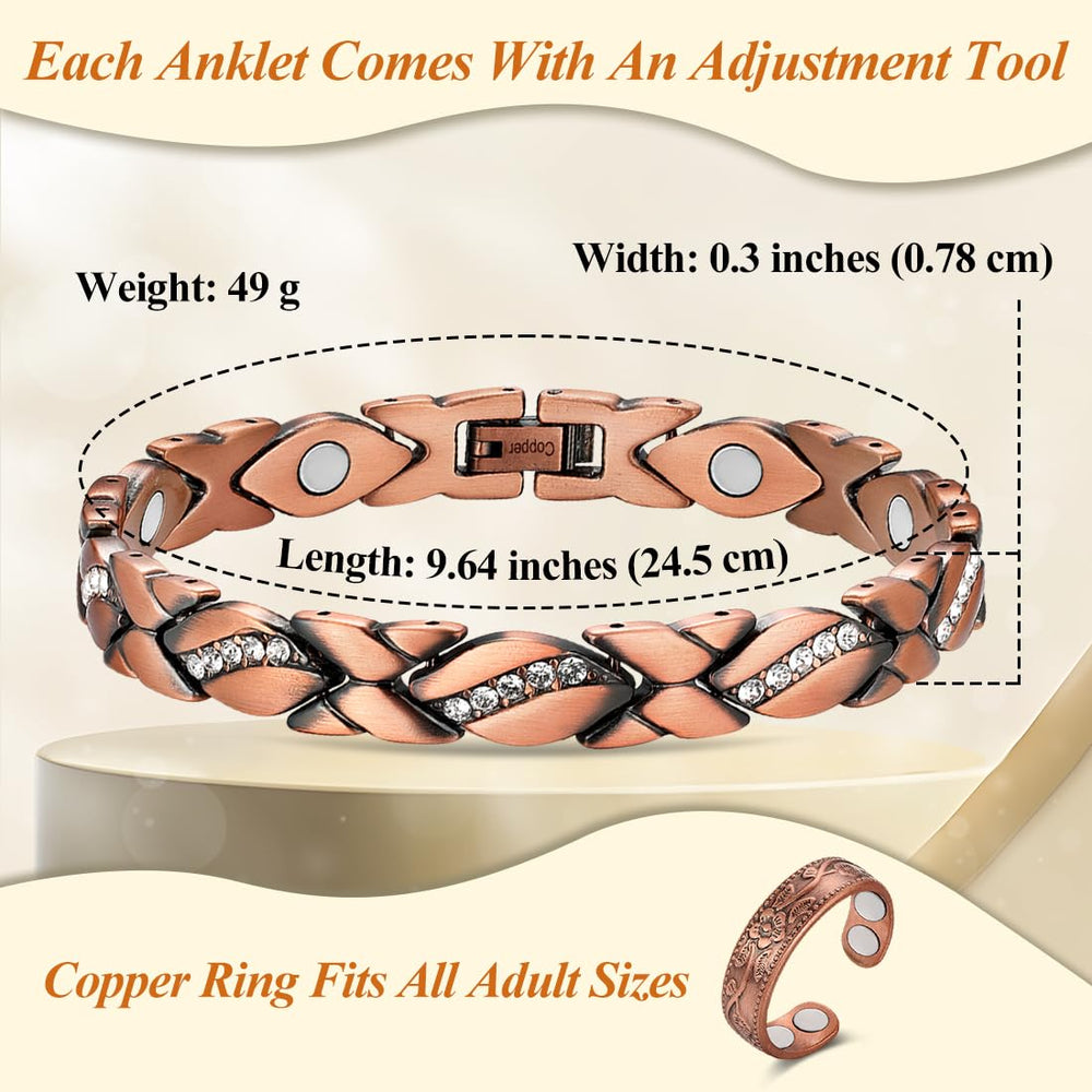 Vicmag copper anklet with brushed finish for long-lasting wear.