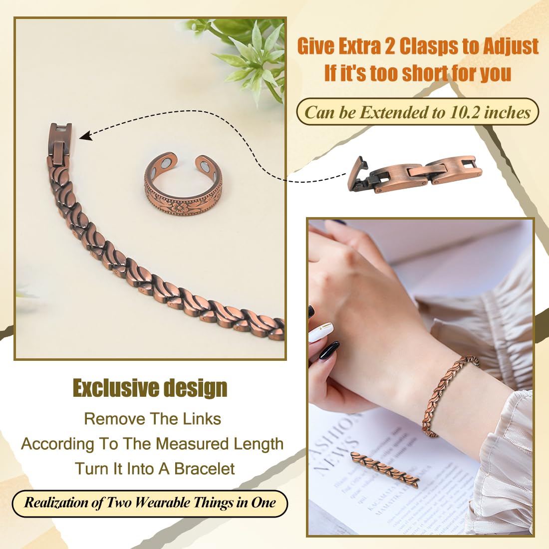 Vicmag copper anklet fish-tail pattern closeup with elegant detailing