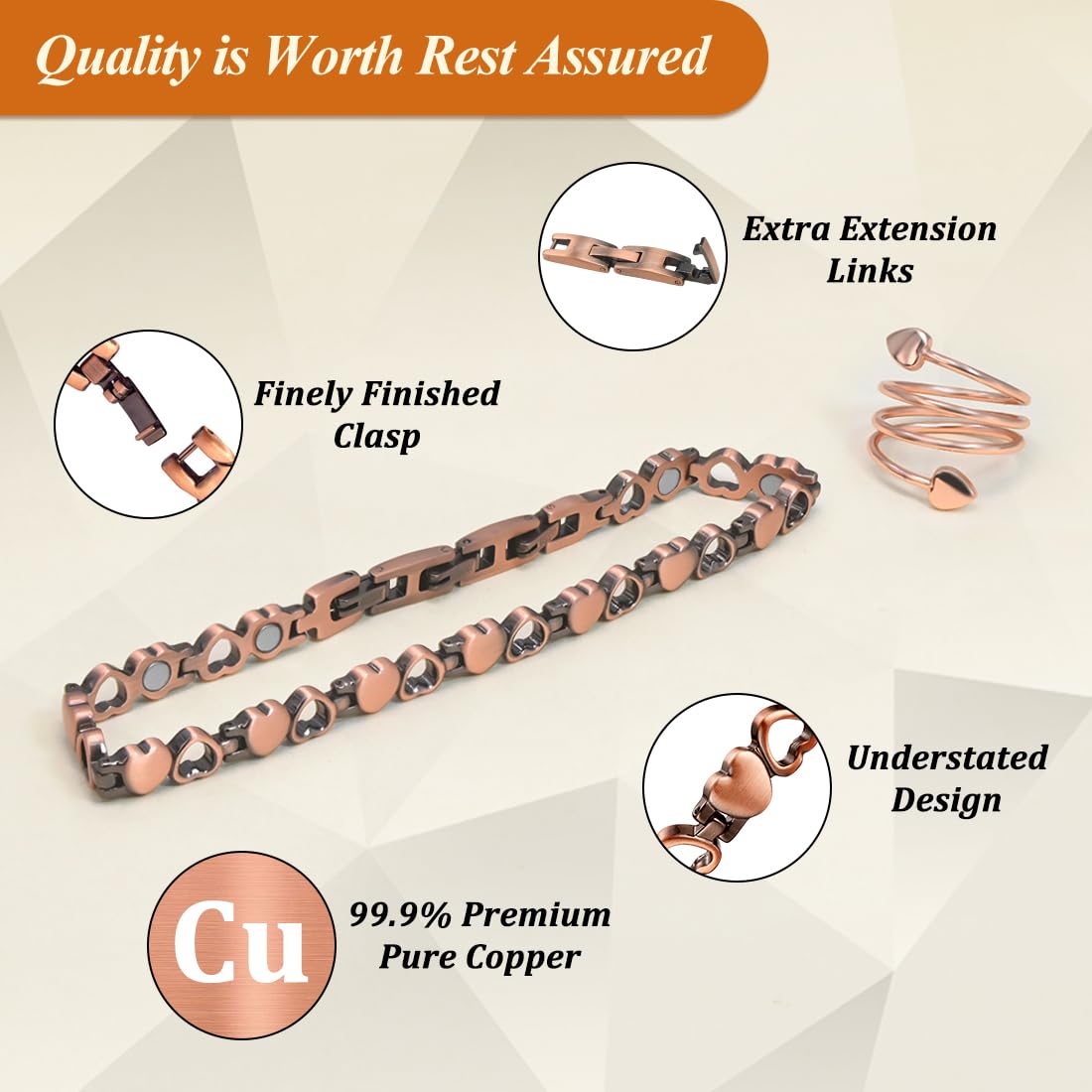 Vicmag copper anklet hypoallergenic materials closeup emphasizes safe components.