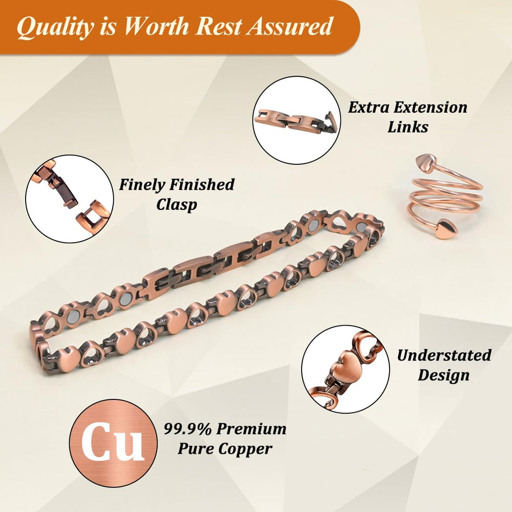 Vicmag copper anklet hypoallergenic materials closeup emphasizes safe components.