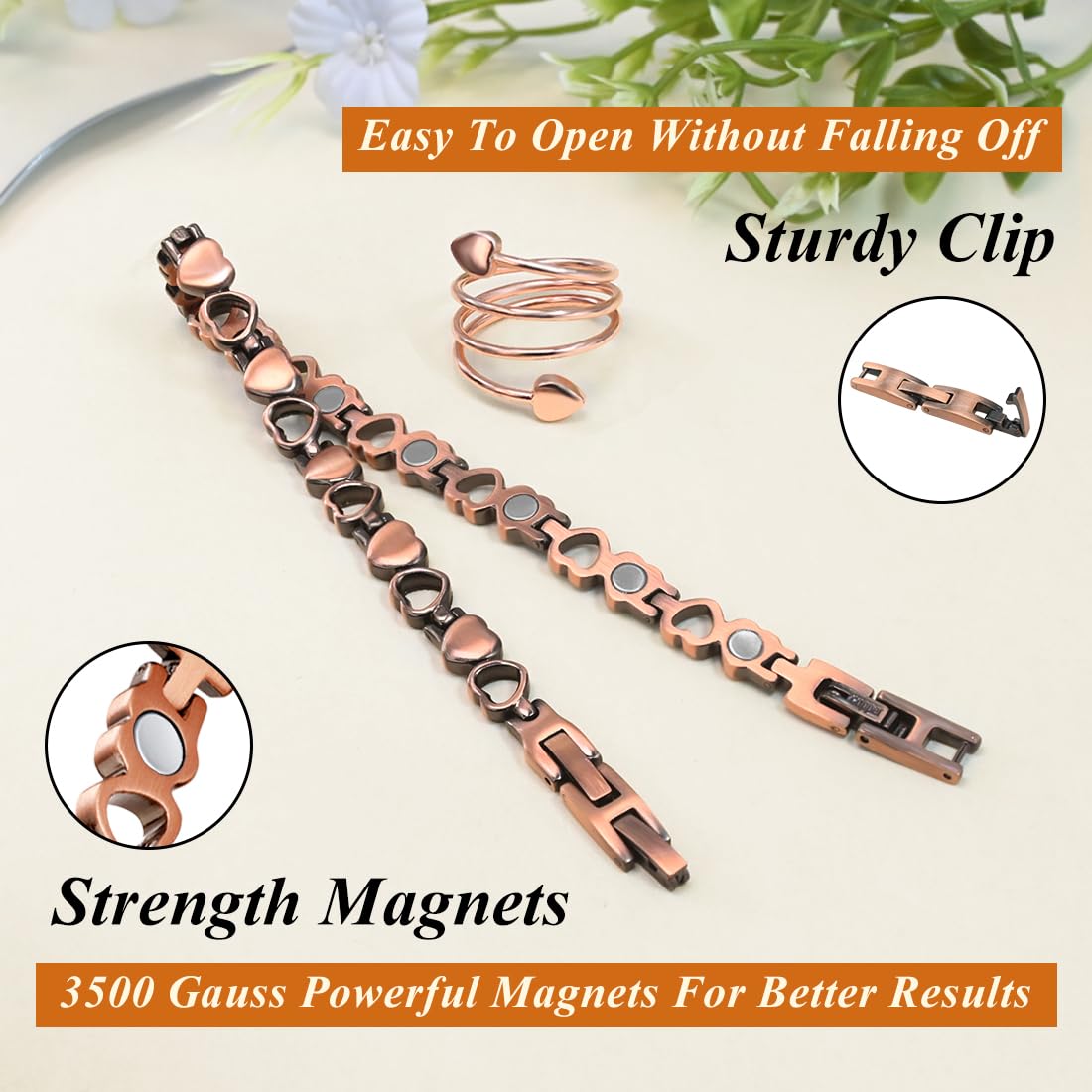 Vicmag copper anklet solid copper material highlights 100% copper construction.