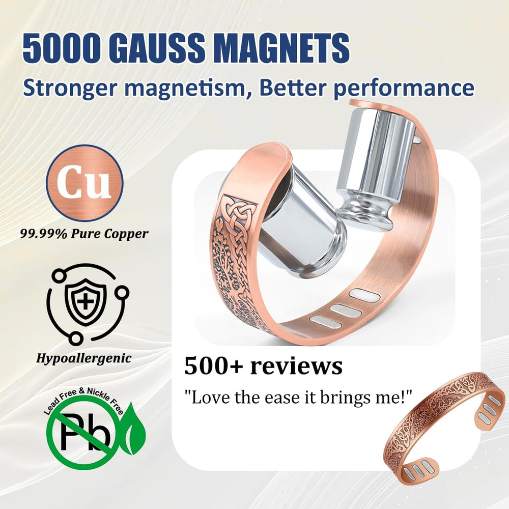 Vicmag copper bracelet 5000 Gauss magnets close-up emphasizes strong magnet structure.