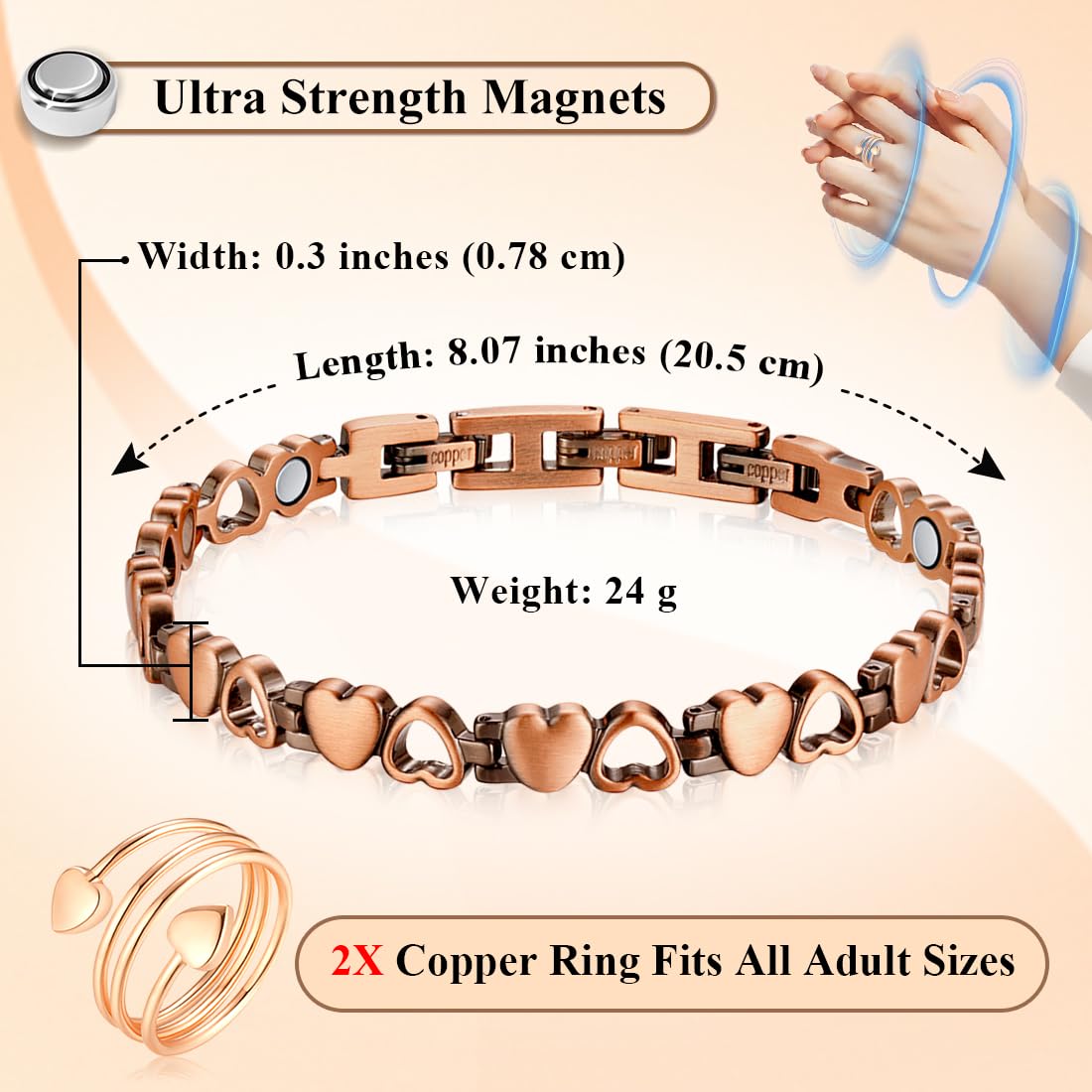 Vicmag copper bracelet texture and finish emphasize modern, everyday jewelry appeal