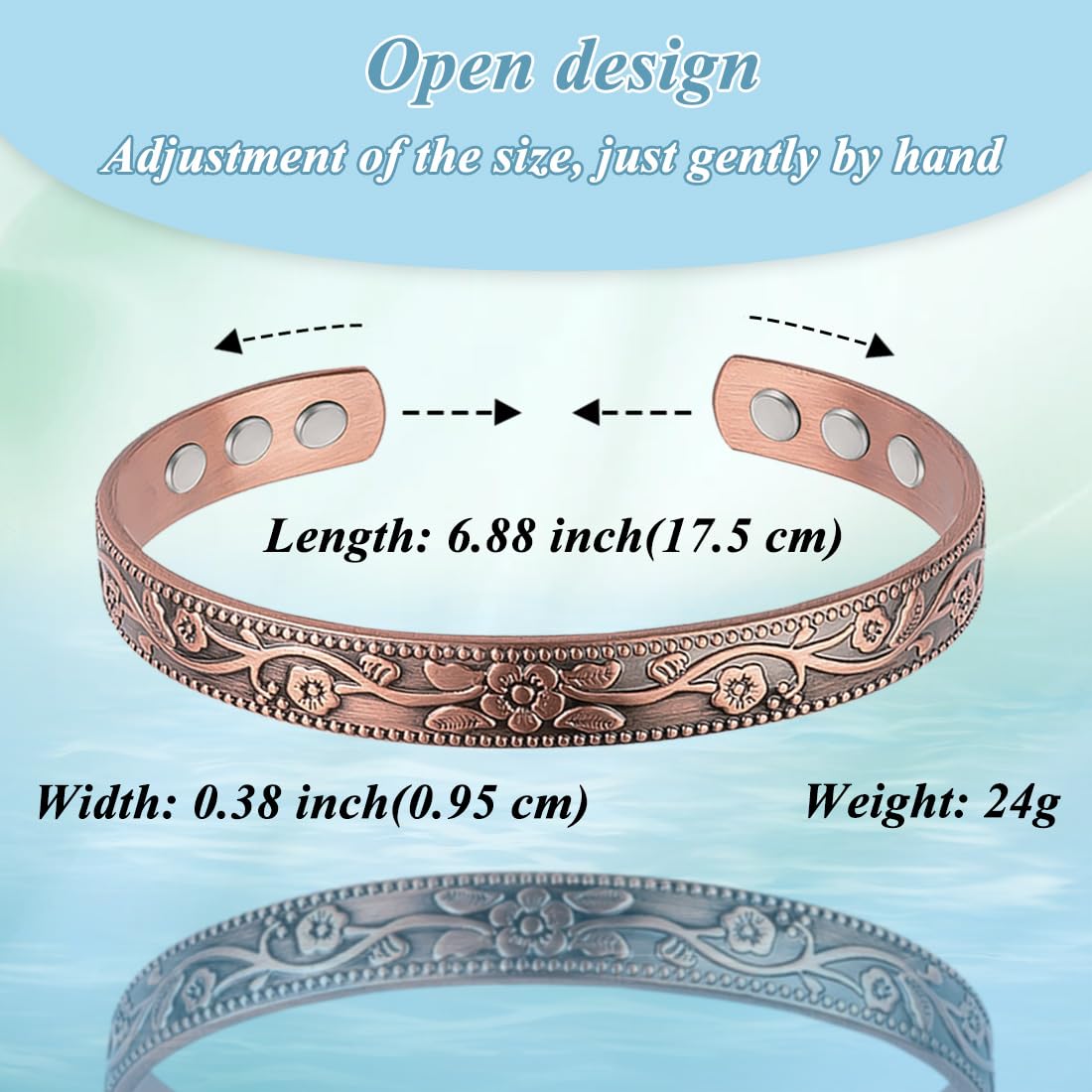 Vicmag copper bracelet with floral engravings for refined casual style