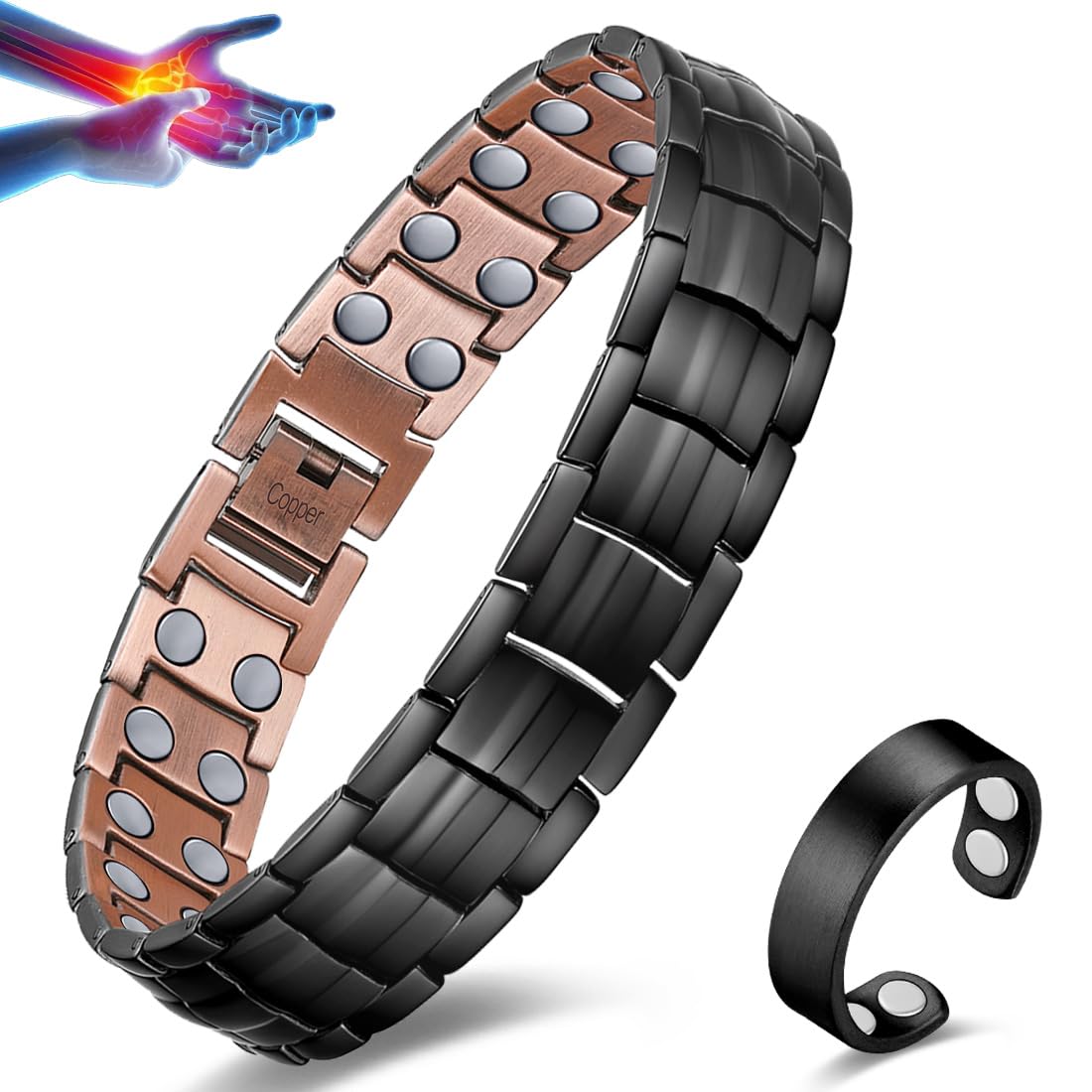 Vicmag copper bracelet for men close-up showing durable solid copper for daily wear.