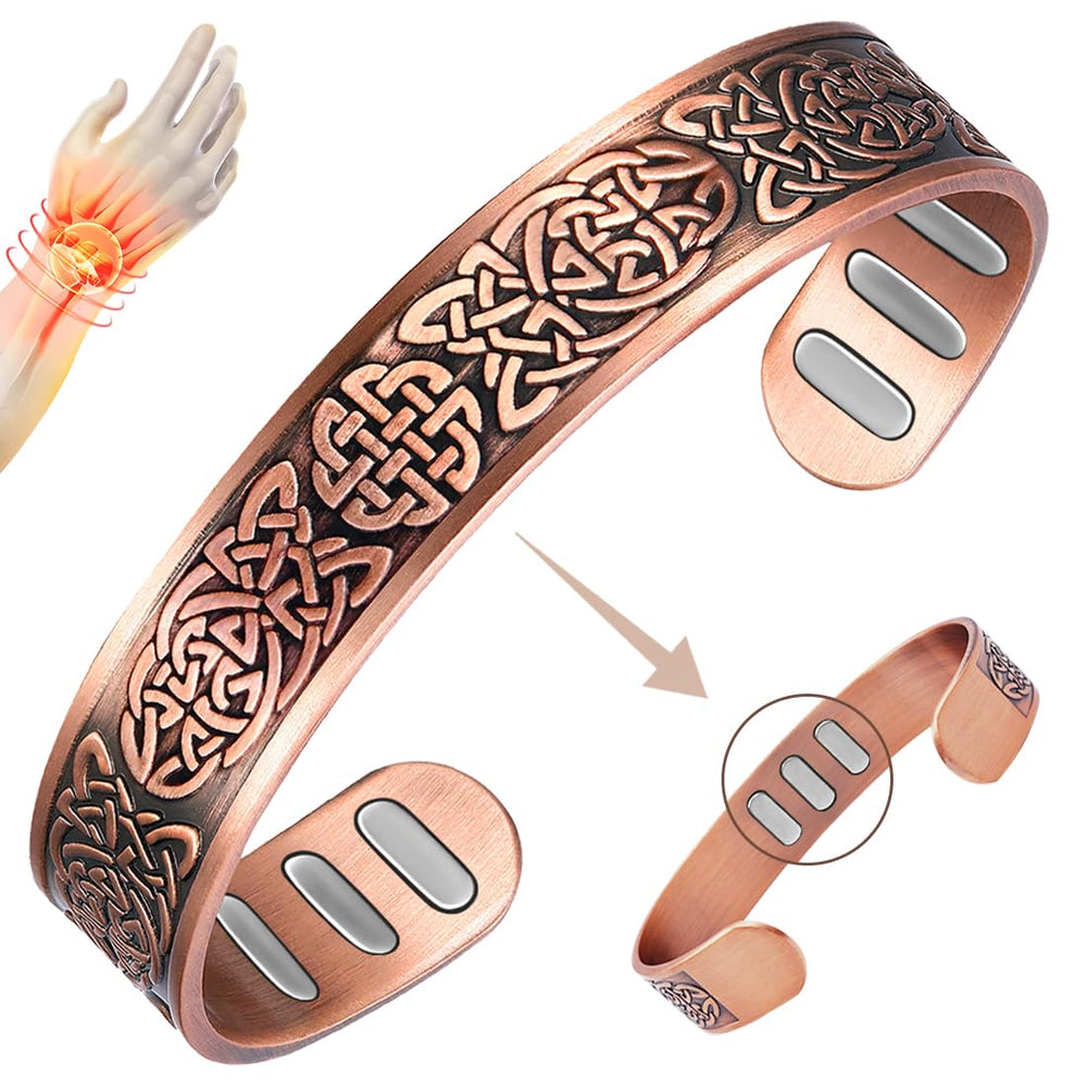 Vicmag copper bracelet with nine magnets and Celtic knot for daily wear.