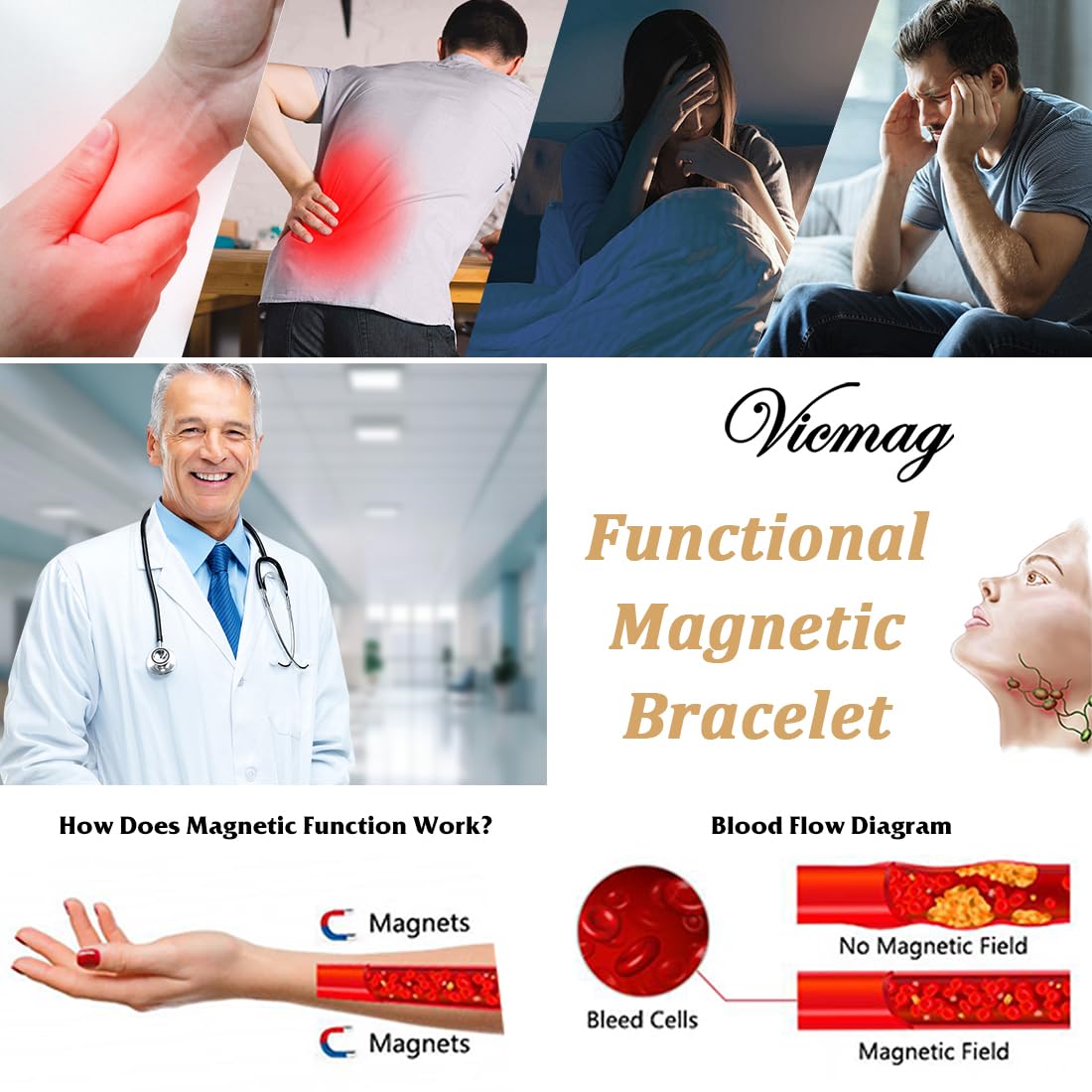 Vicmag copper bracelet open-end design allows easy adjustment.