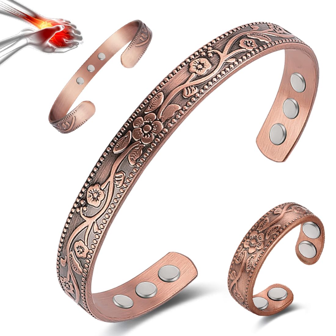Vicmag copper bracelet with plum blossom design, elegant daily wear for any outfit