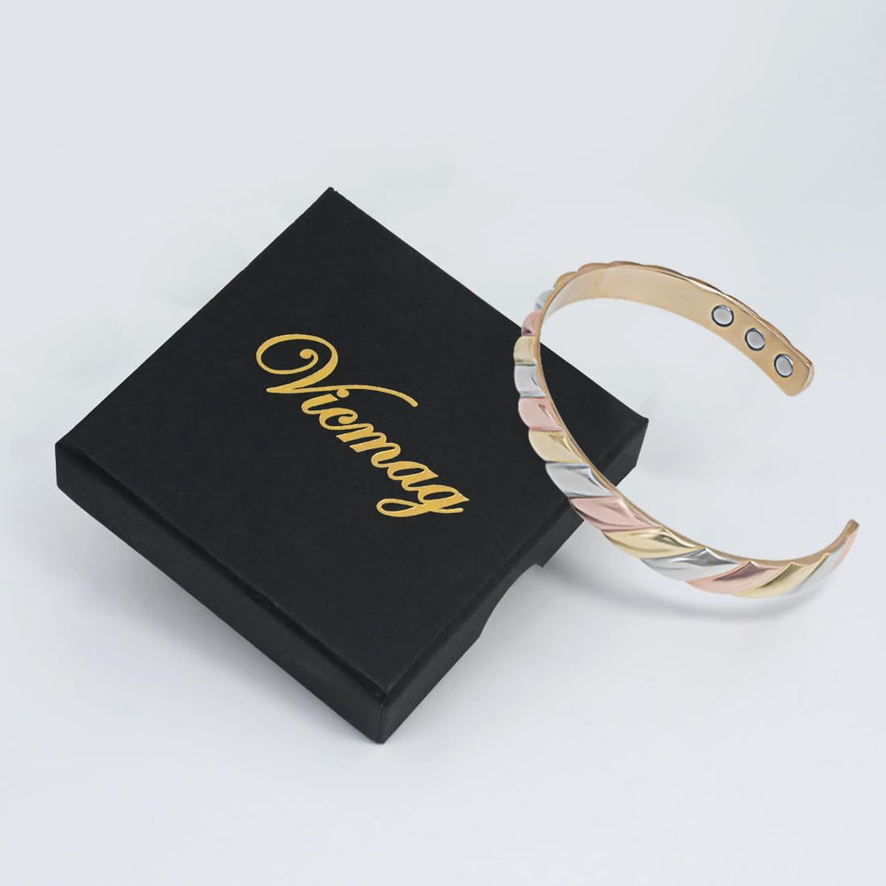 Vicmag copper bracelet with protective coating helps maintain shine