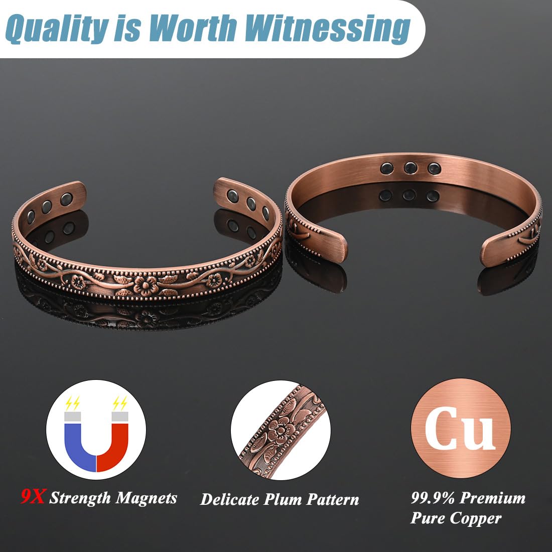 Vicmag pure copper bracelet highlighting durable, hypoallergenic material