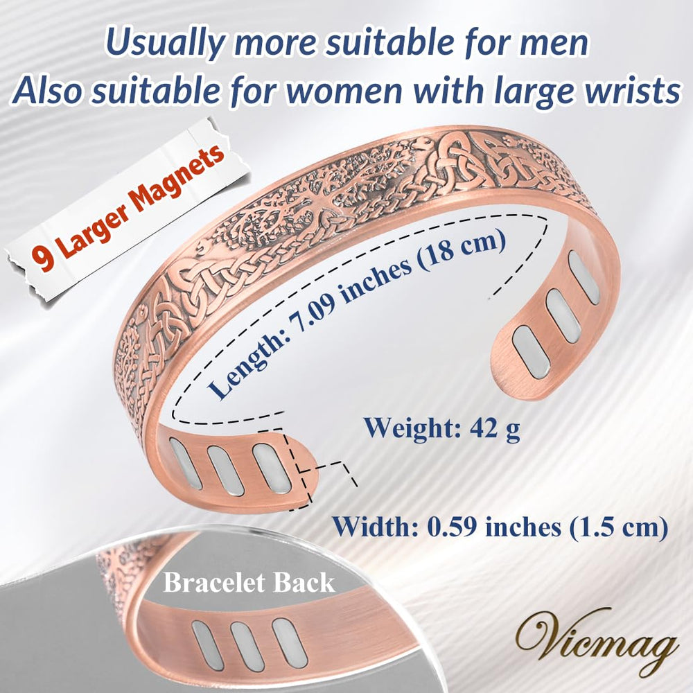 Vicmag copper bracelet weighs 43g with solid feel.