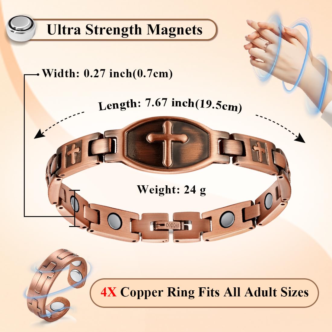 Vicmag copper magnetic bracelet with resizing tool and clear at-home instructions