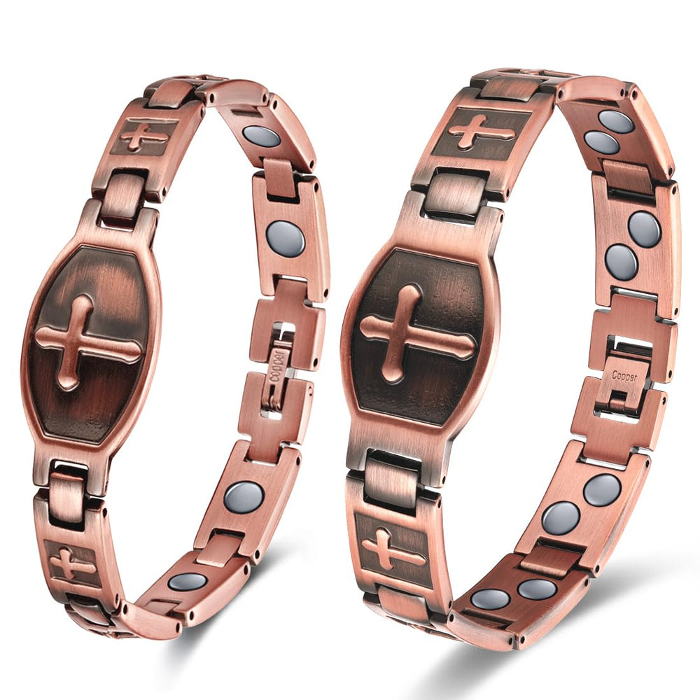 Vicmag copper magnetic bracelet set in double-row cross design for stylish couple wear.